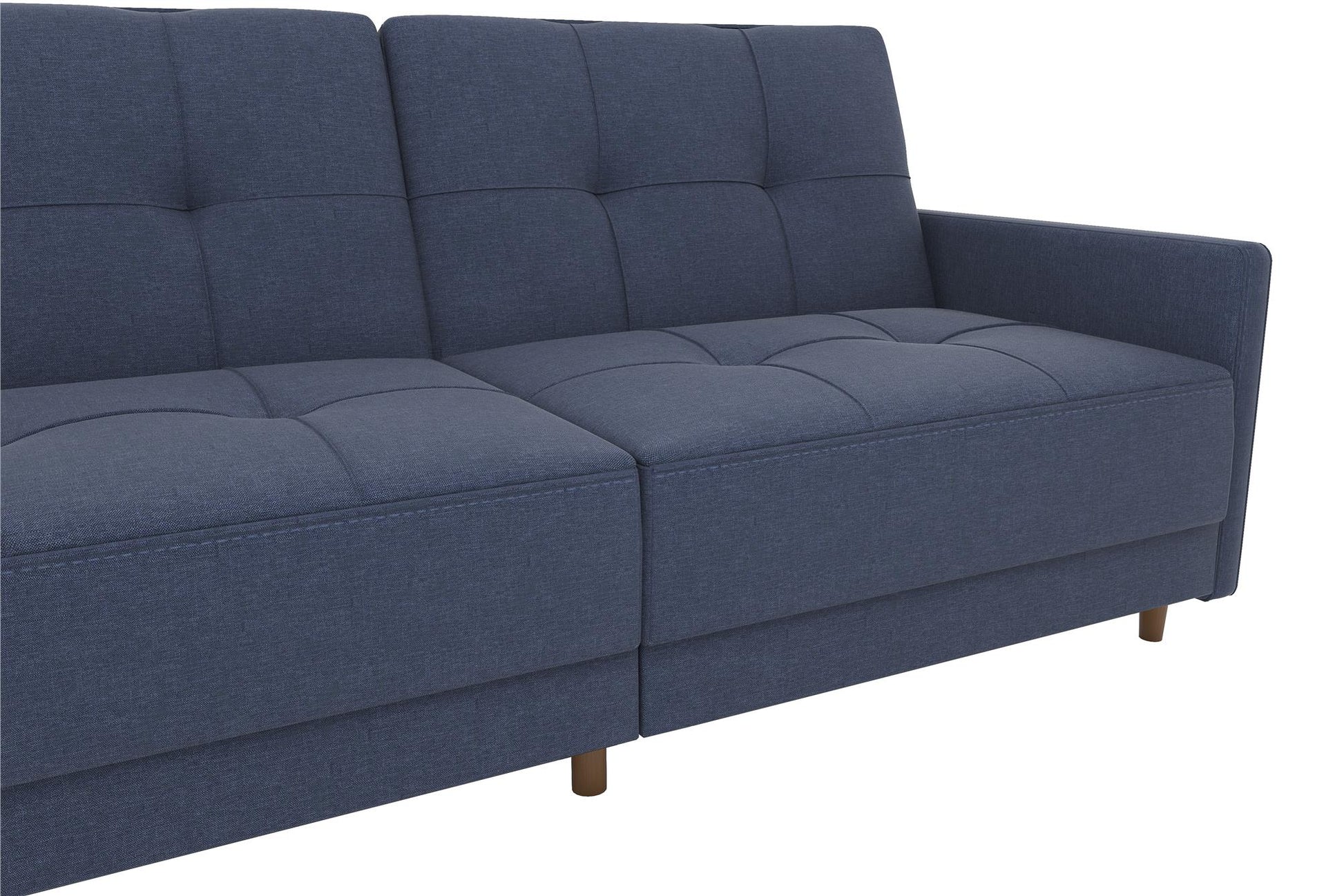 Andora Tufted Upholstered Coil Futon with Wooden Legs - Navy Linen