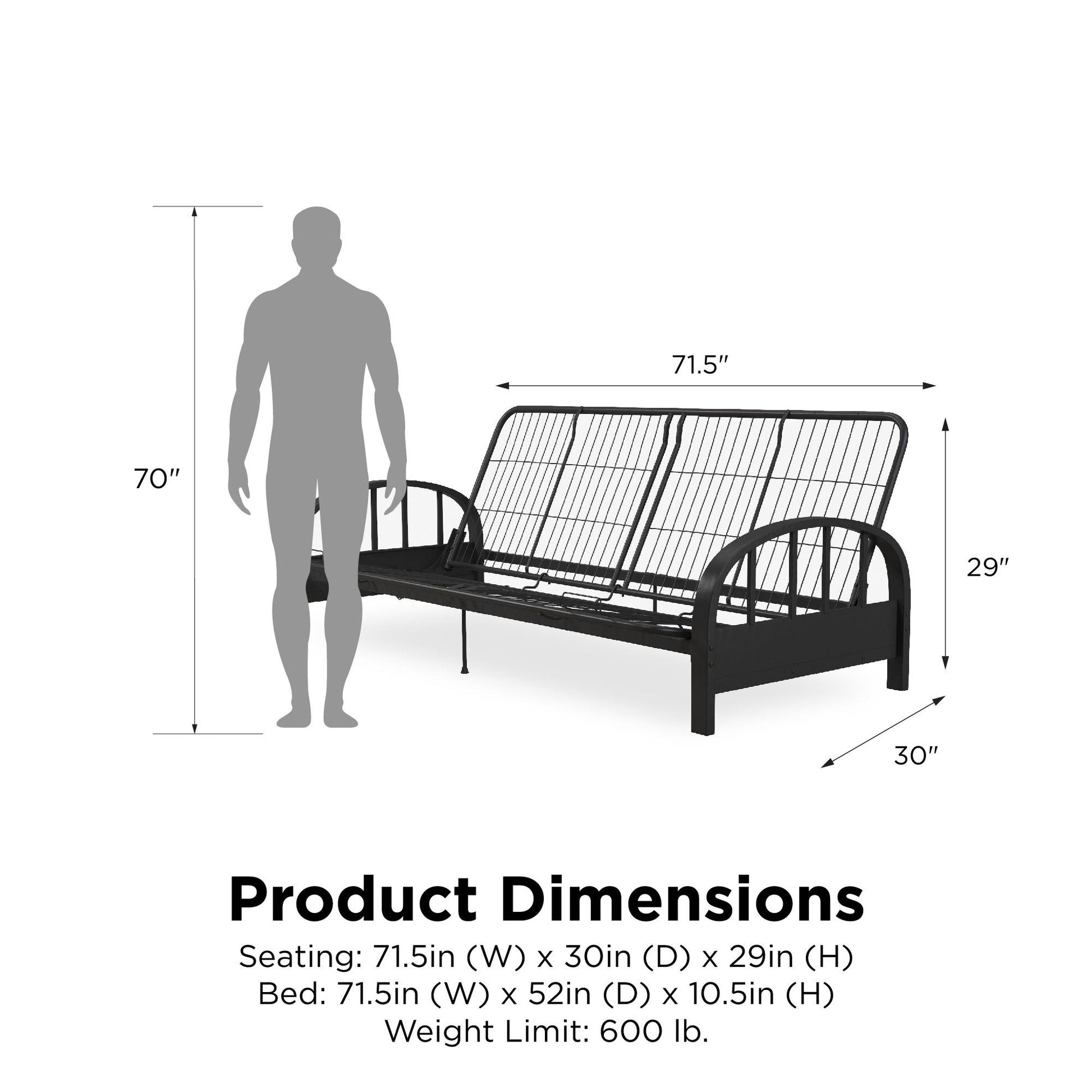Aiden Metal Full Size Futon Frame with Multiple Reclining Positions - Black