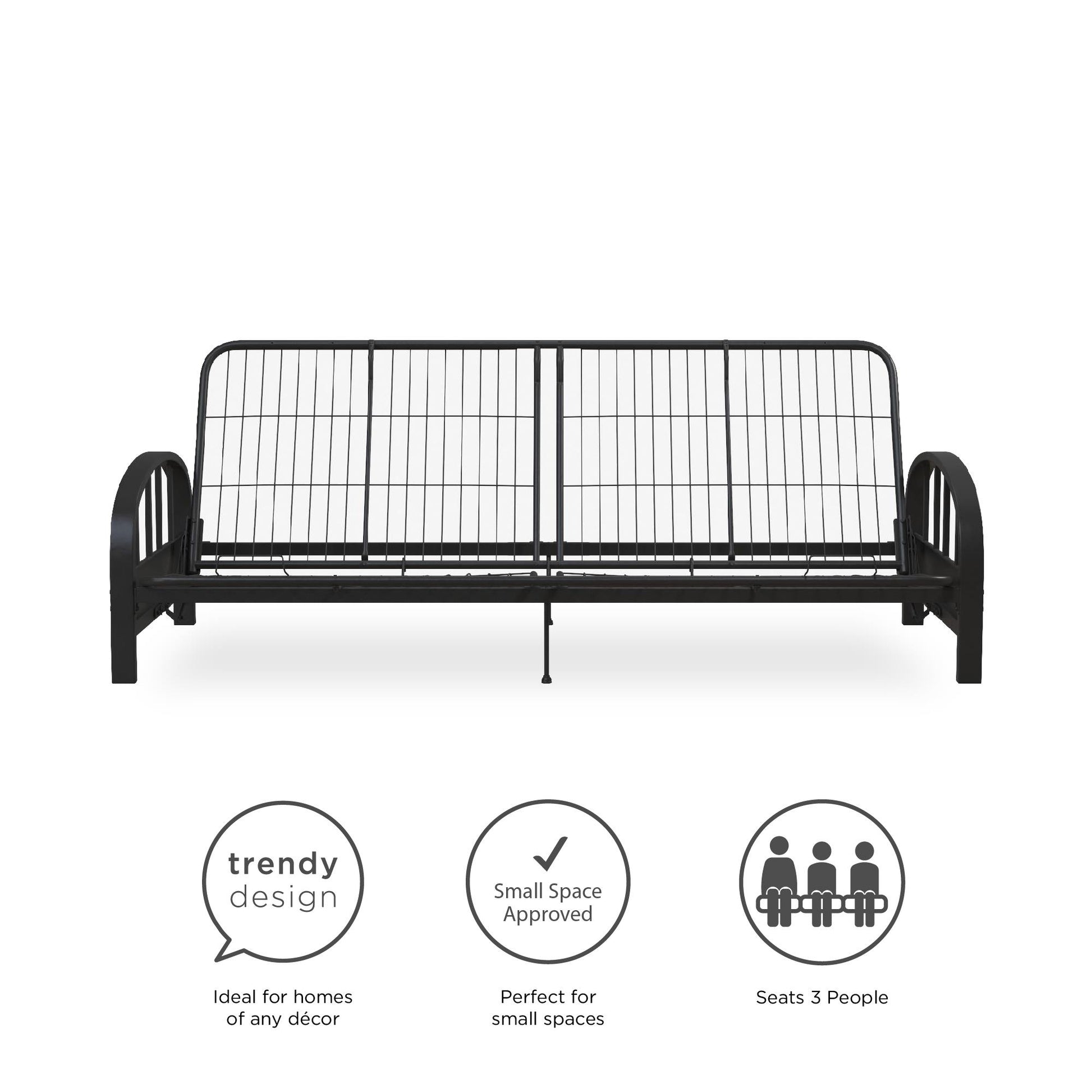 Aiden Metal Full Size Futon Frame with Multiple Reclining Positions - Black