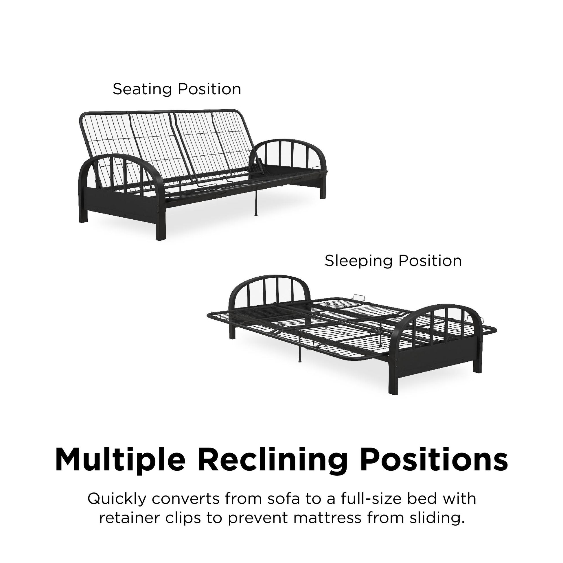 Aiden Metal Full Size Futon Frame with Multiple Reclining Positions - Black