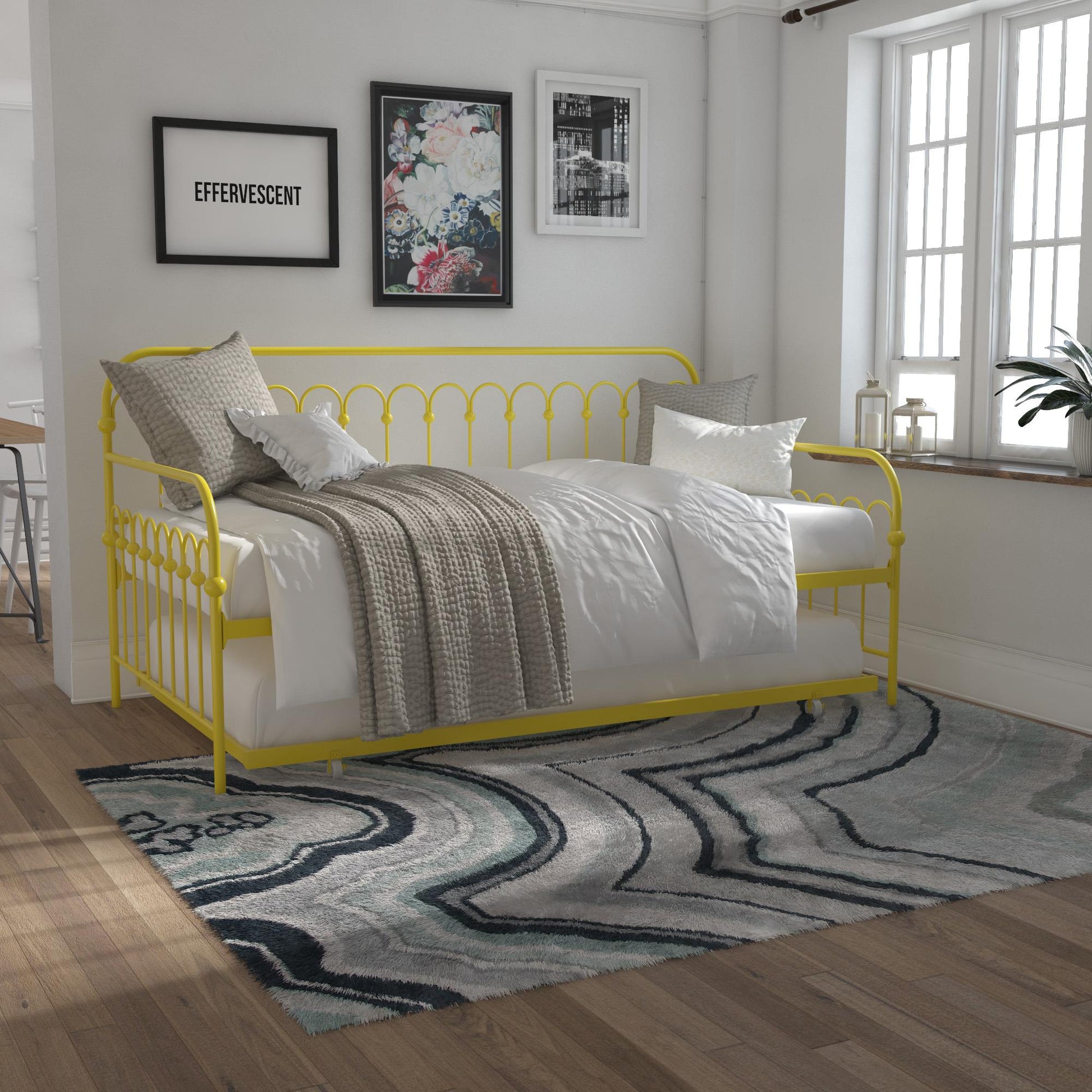 Bright Pop Metal Daybed with Trundle - Yellow - Twin