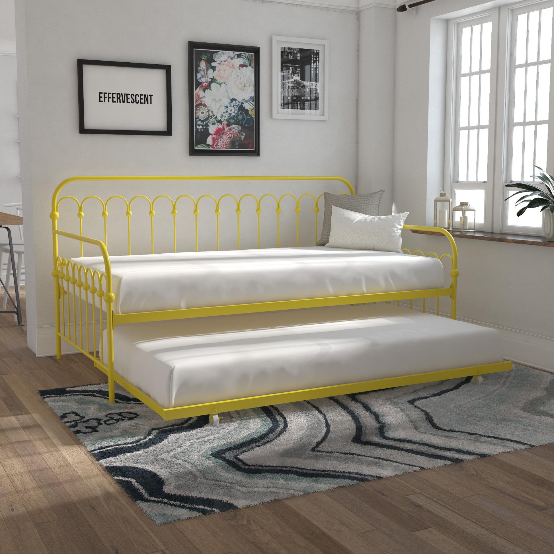 Bright Pop Metal Daybed with Trundle - Yellow - Twin