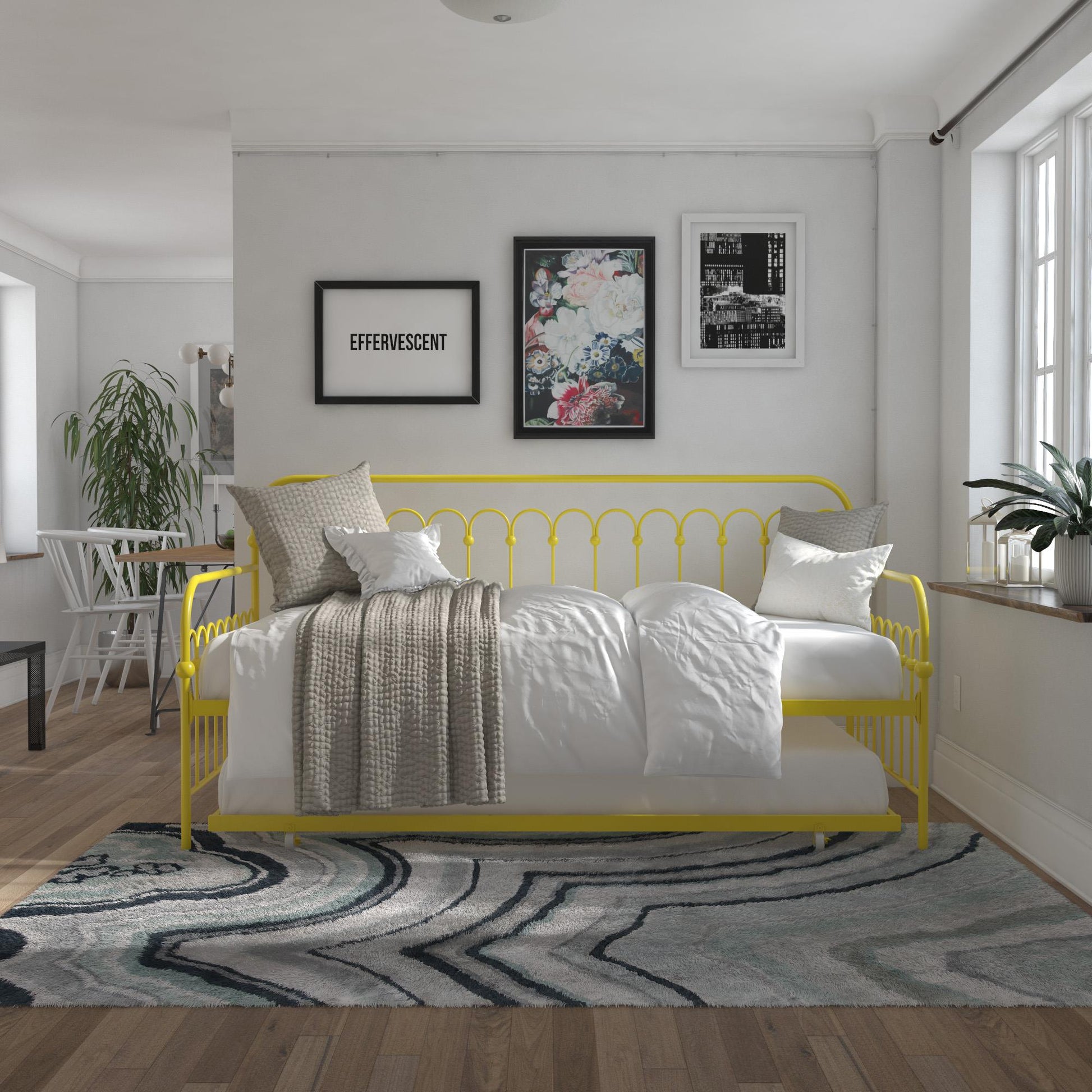 Bright Pop Metal Daybed with Trundle - Yellow - Twin