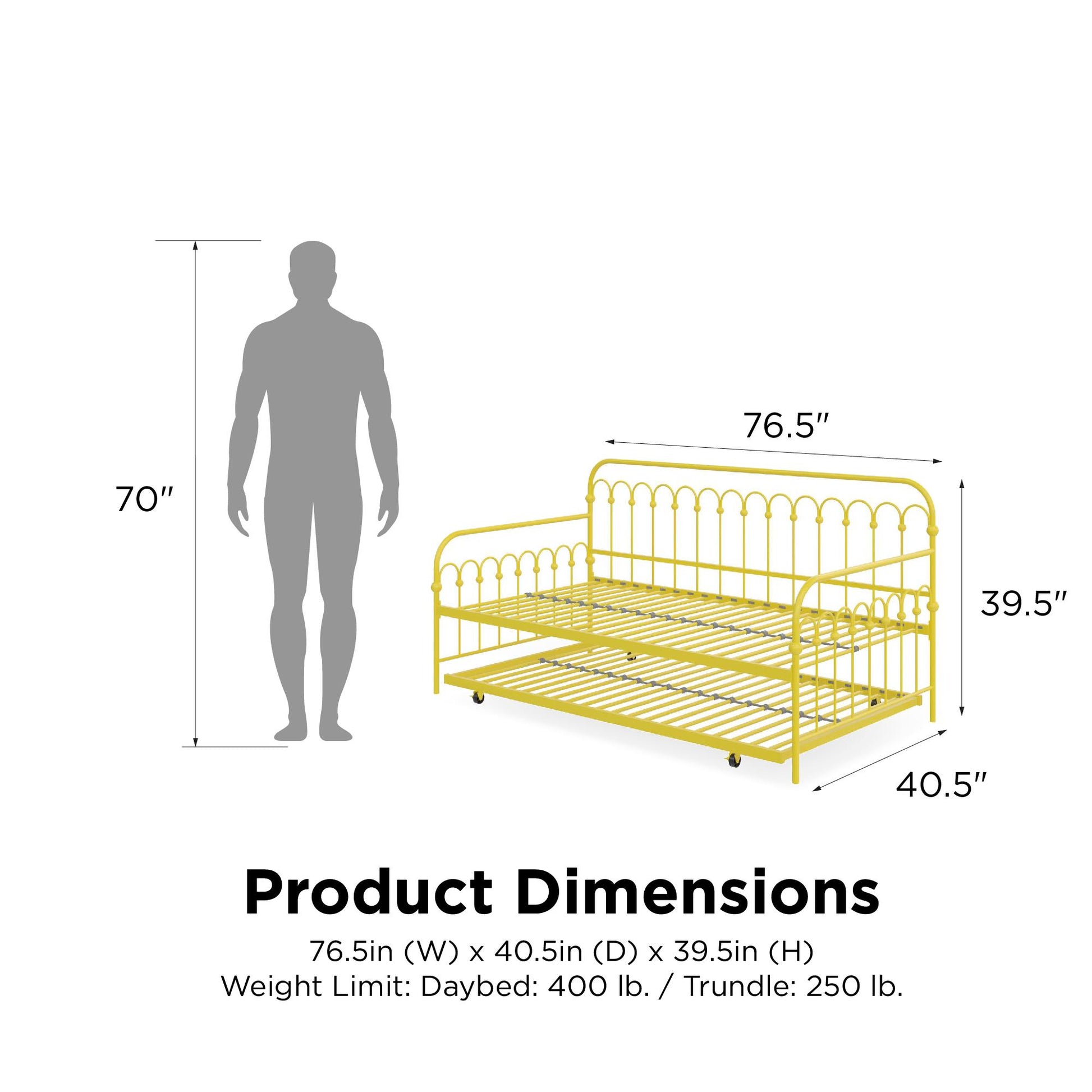 Bright Pop Metal Daybed with Trundle - Yellow - Twin