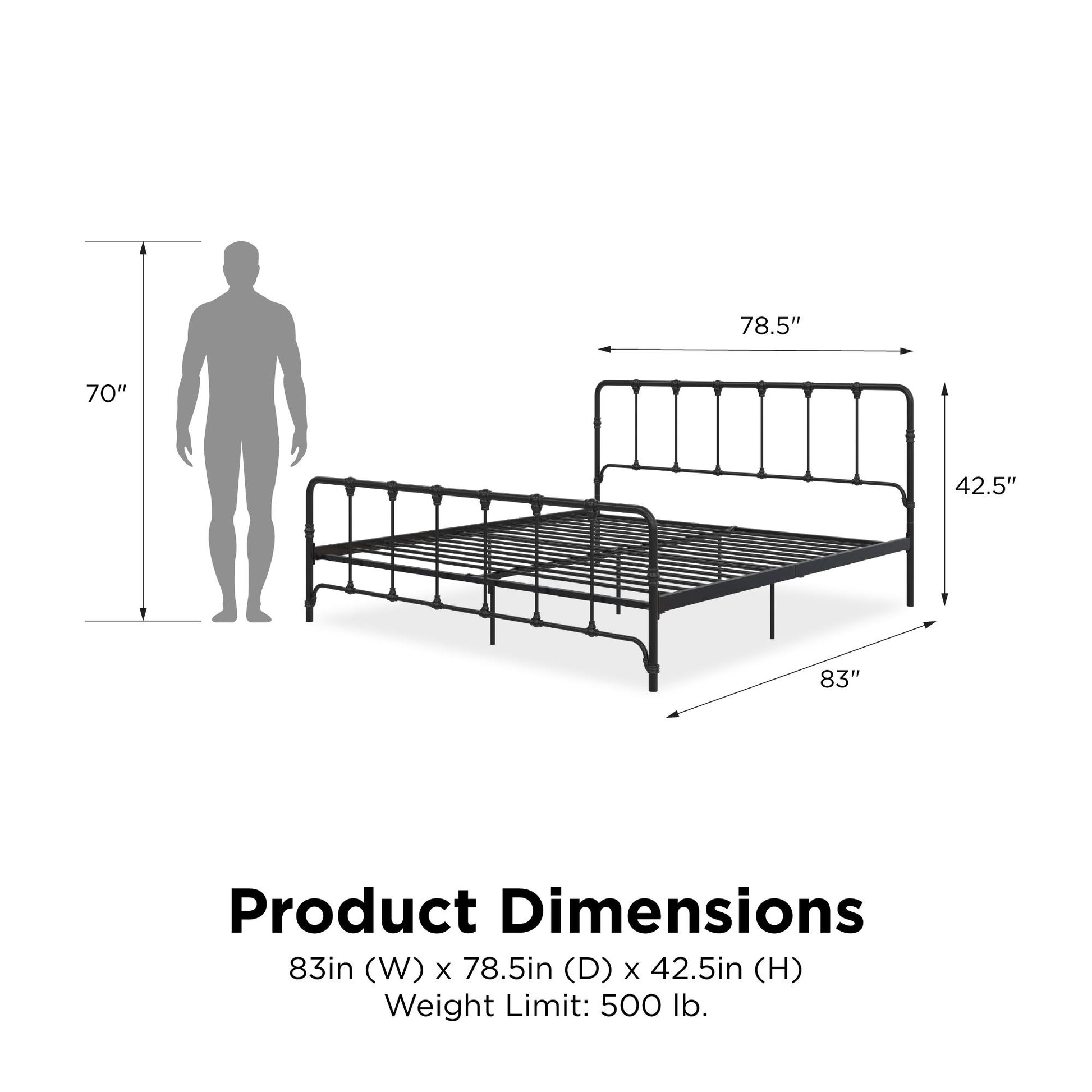 Mainstays Farmhouse Metal Bed, King, Black - Black - King