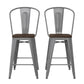 Luxor 24 Inch Metal Counter Stool with Wood Seat, Set of 2 - Silver