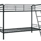 Twin over Twin Metal Bunk Bed with Slanted Front Ladder and Guardrails - Black - Twin-Over-Twin