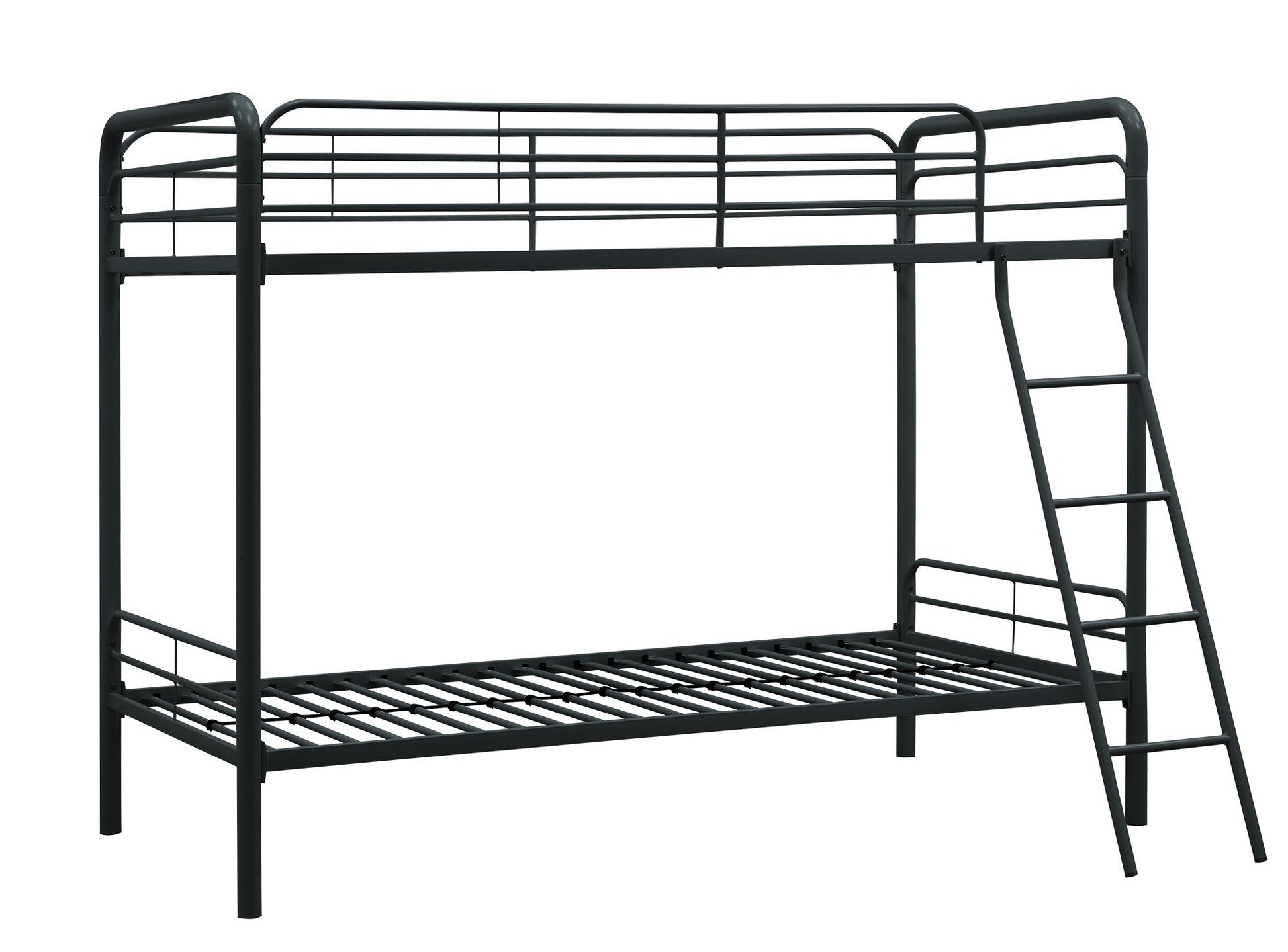 Twin over Twin Metal Bunk Bed with Slanted Front Ladder and Guardrails - Black - Twin-Over-Twin