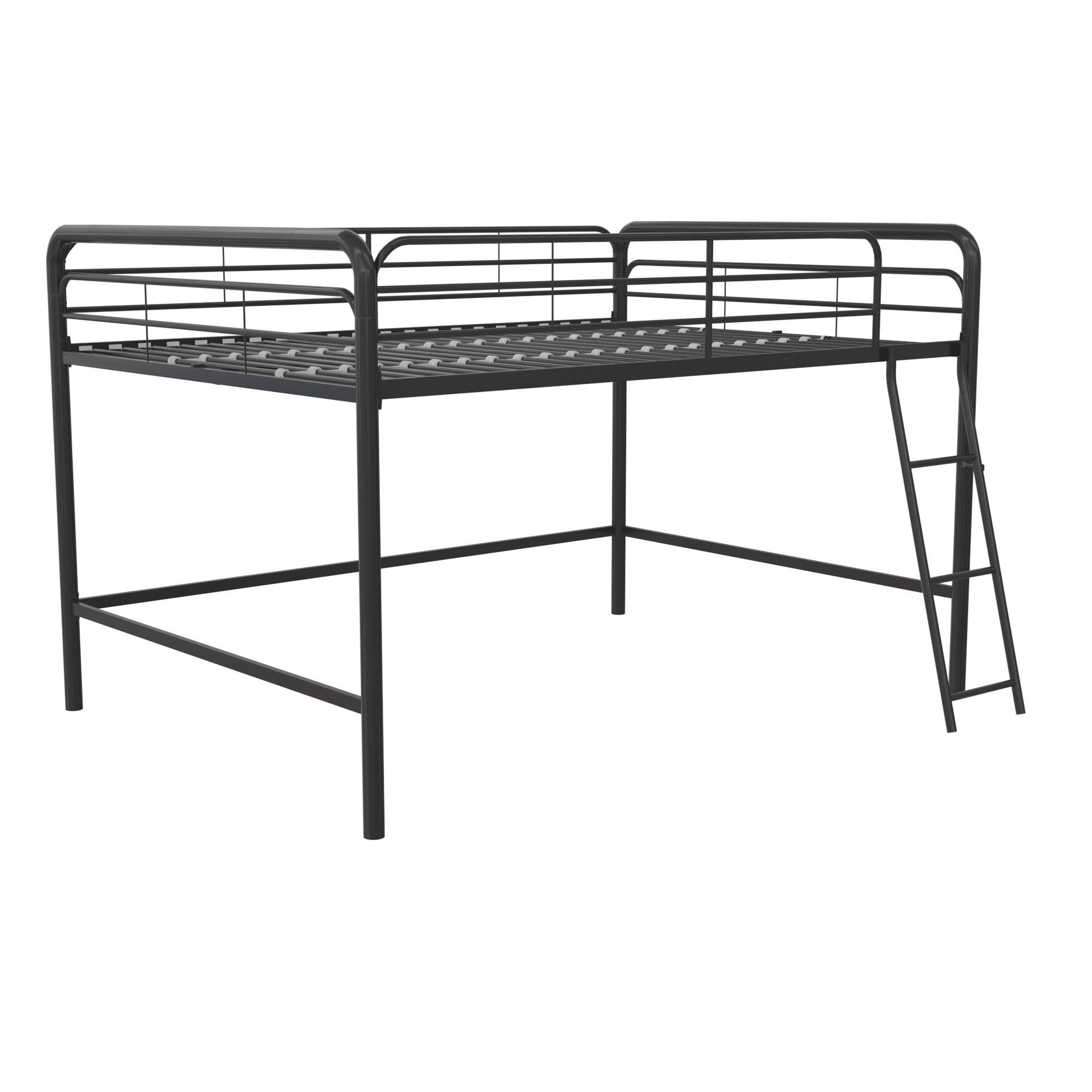 Jett Junior Full Metal Loft Bed with 3 Step Ladder - Black - Full