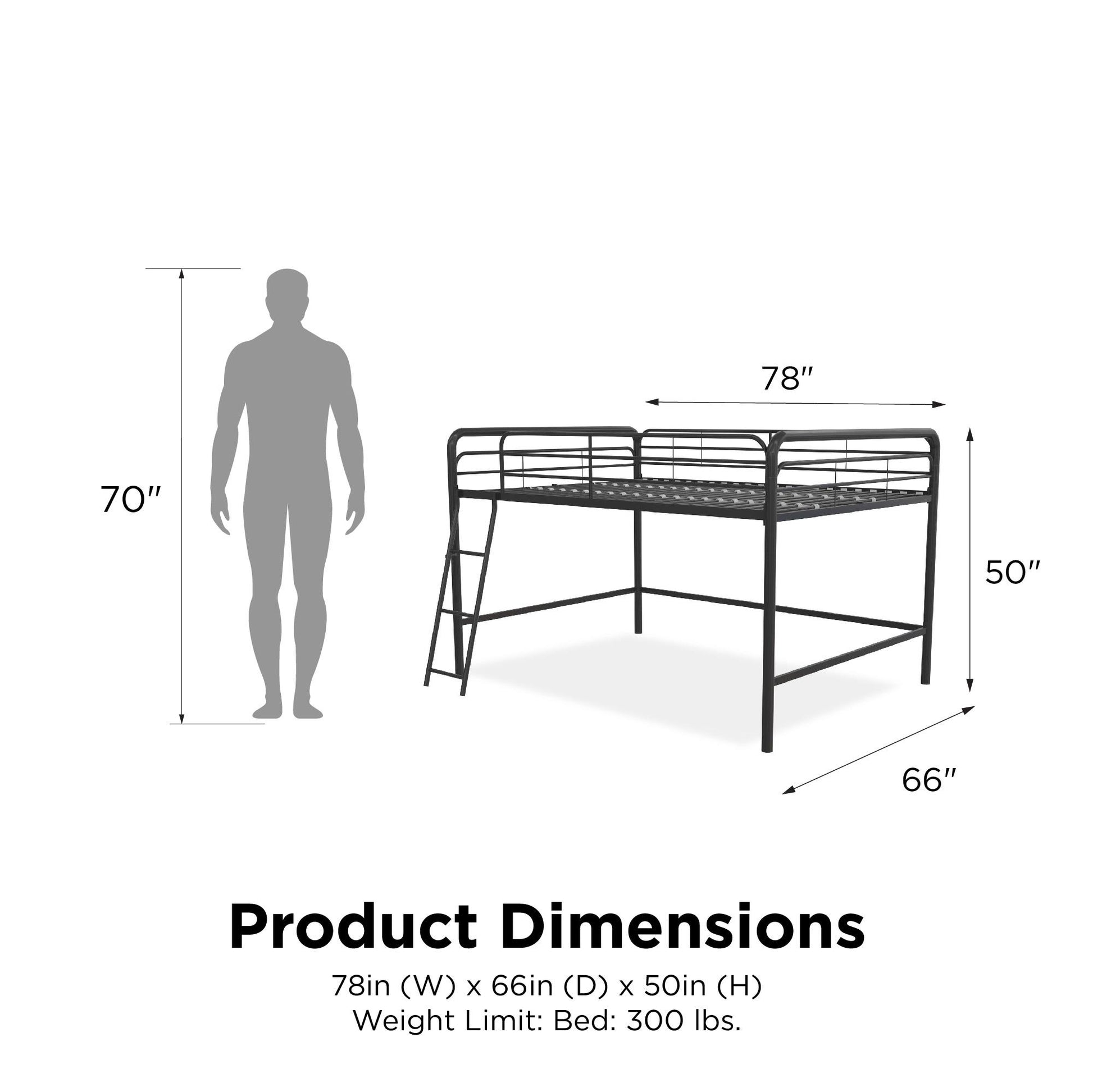 Jett Junior Full Metal Loft Bed with 3 Step Ladder - Black - Full
