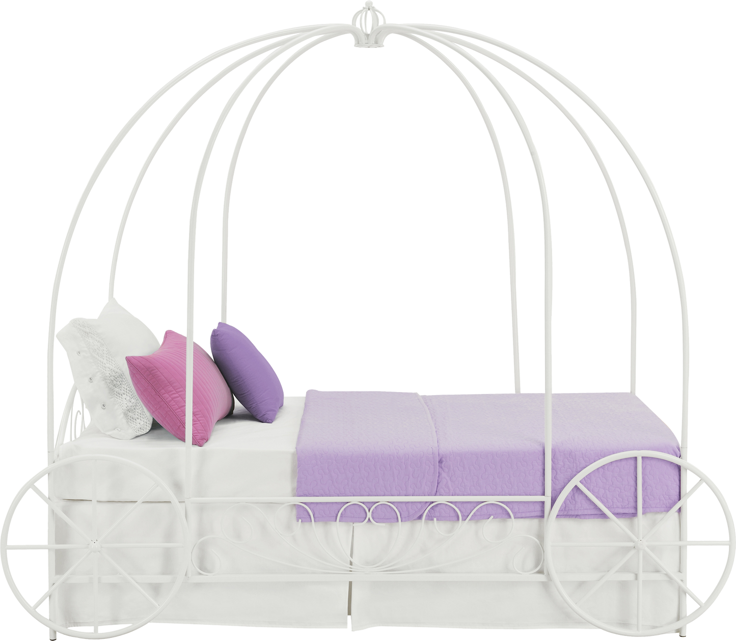 Metal Twin Carriage Bed Whimsical and Scrolled Design - White - Twin