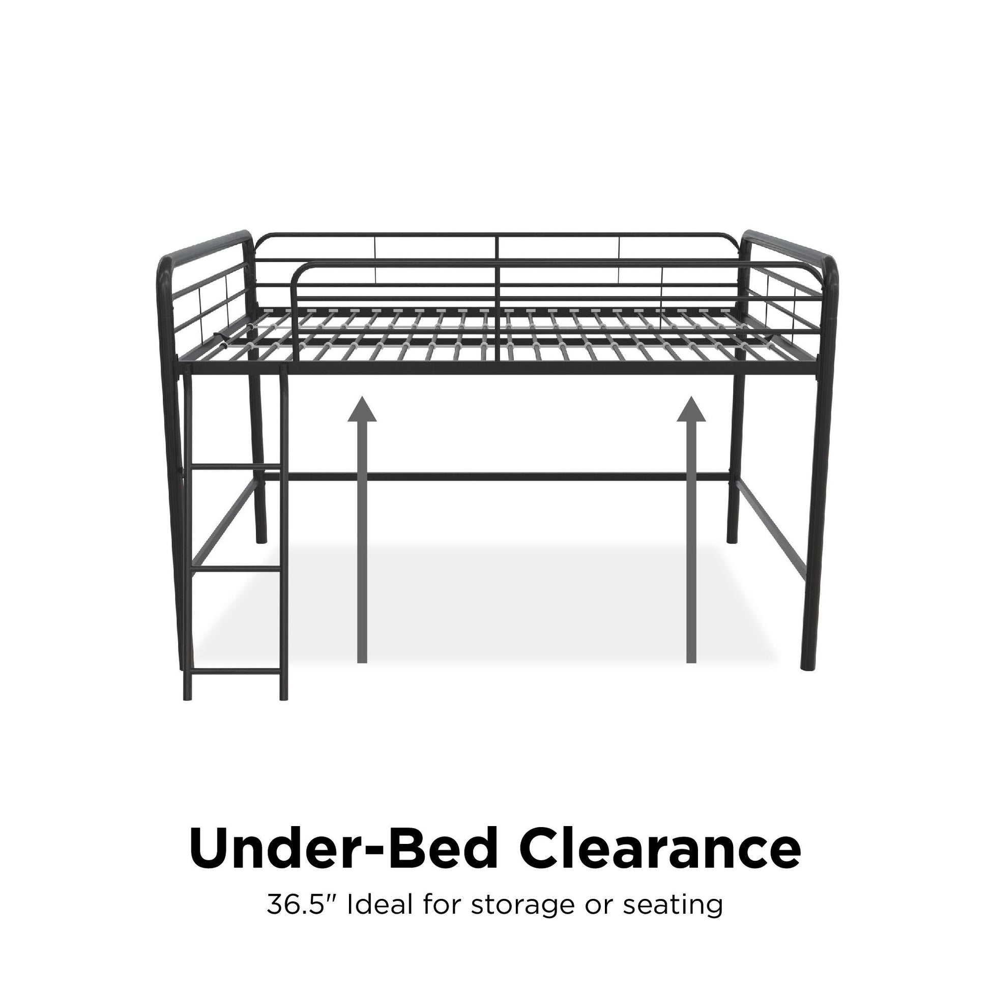 Jett Junior Full Metal Loft Bed with 3 Step Ladder - Black - Full