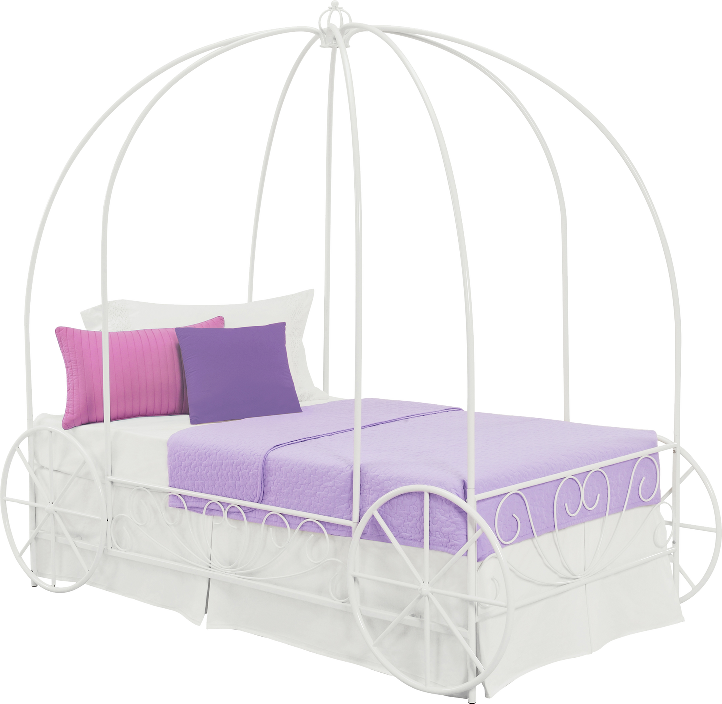 Metal Twin Carriage Bed Whimsical and Scrolled Design - White - Twin