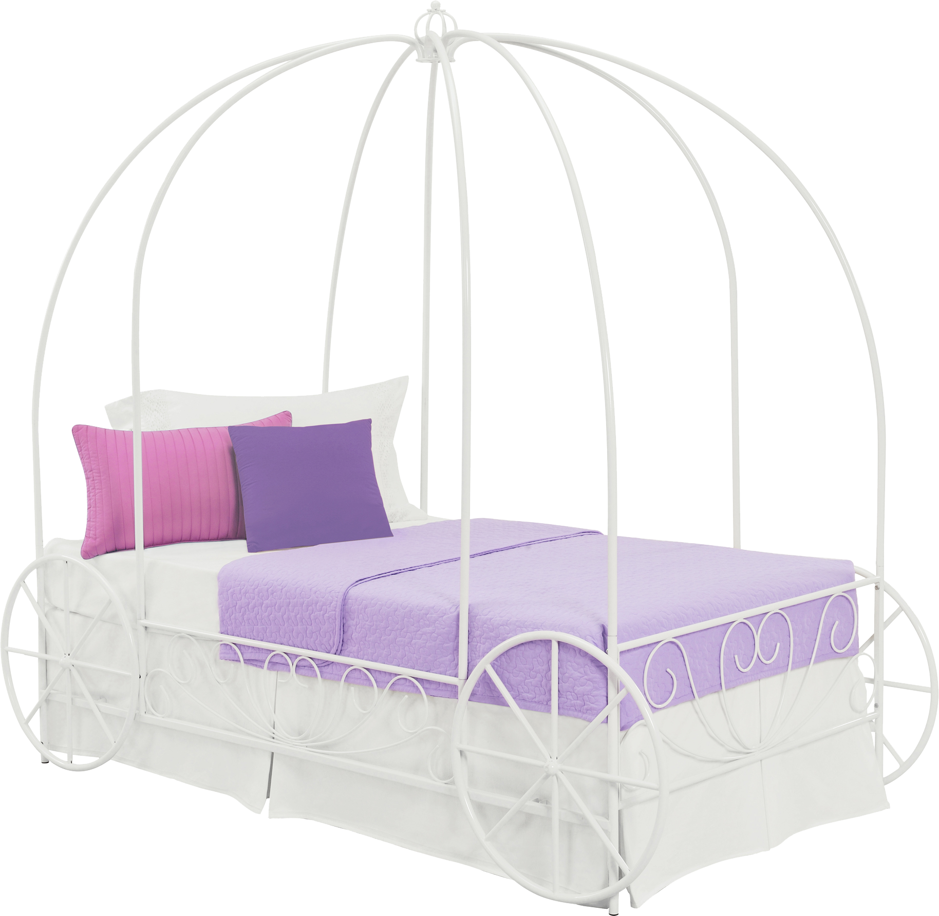 Metal Twin Carriage Bed Whimsical and Scrolled Design - White - Twin