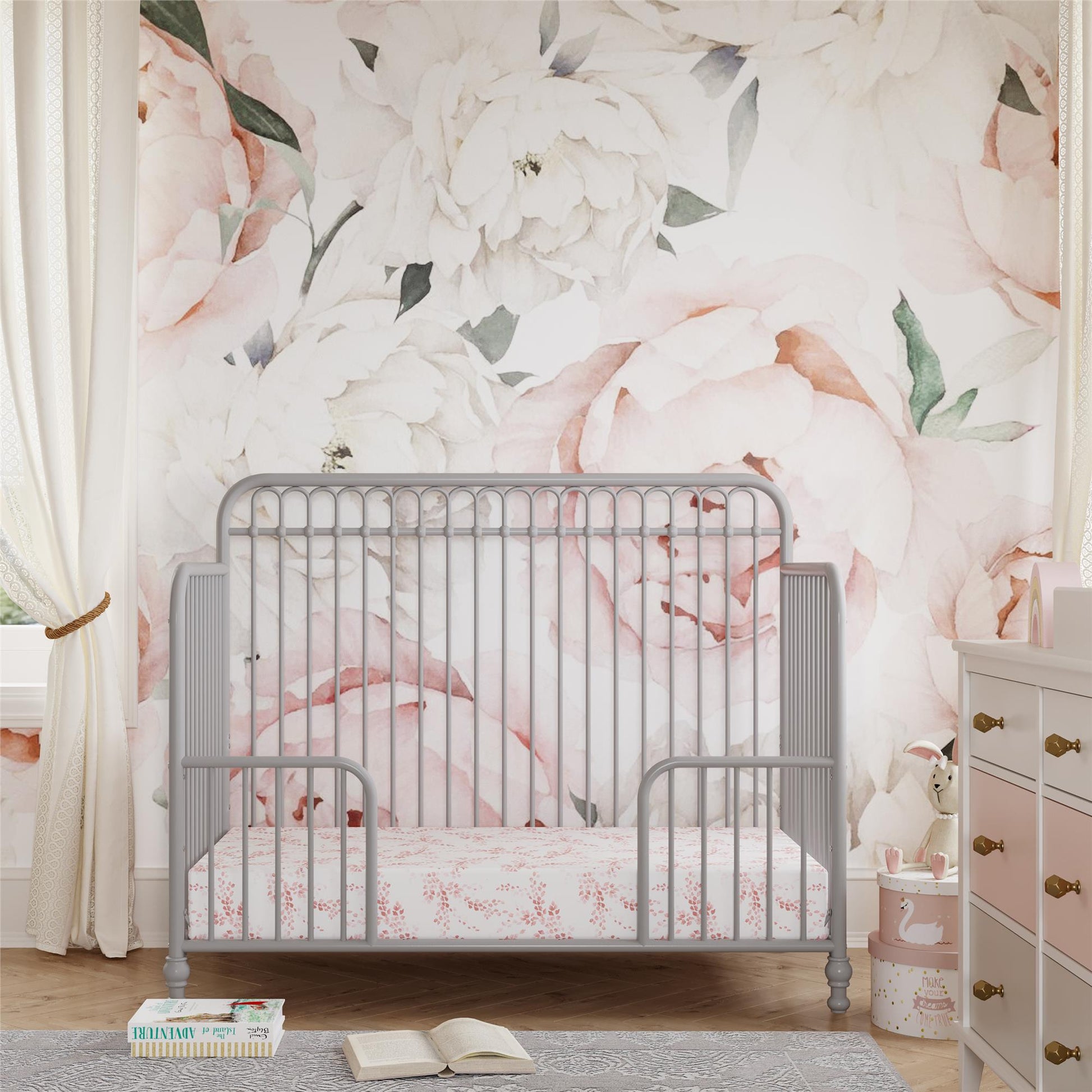 Ivy 3 in 1 Convertible Metal Crib - Dove Gray