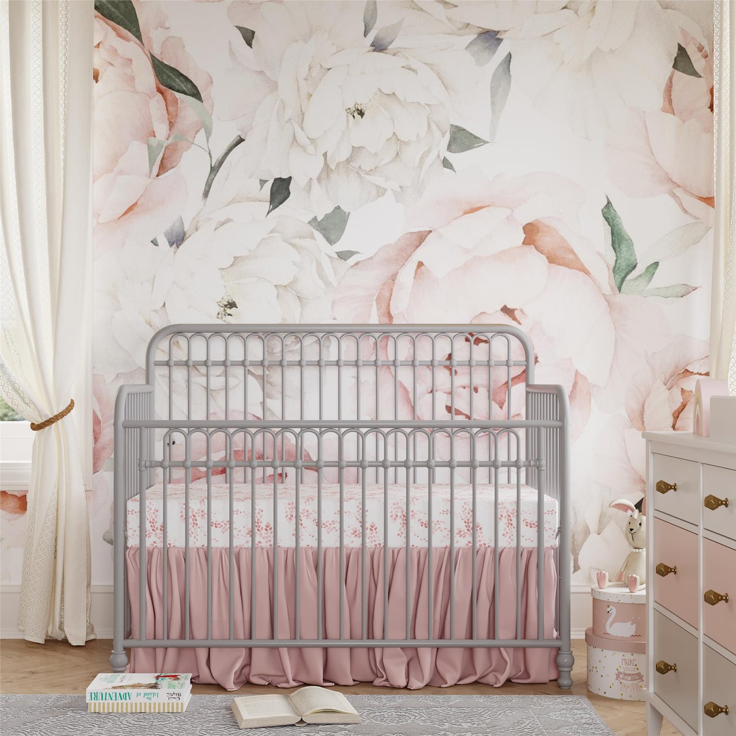 Ivy 3 in 1 Convertible Metal Crib - Dove Gray