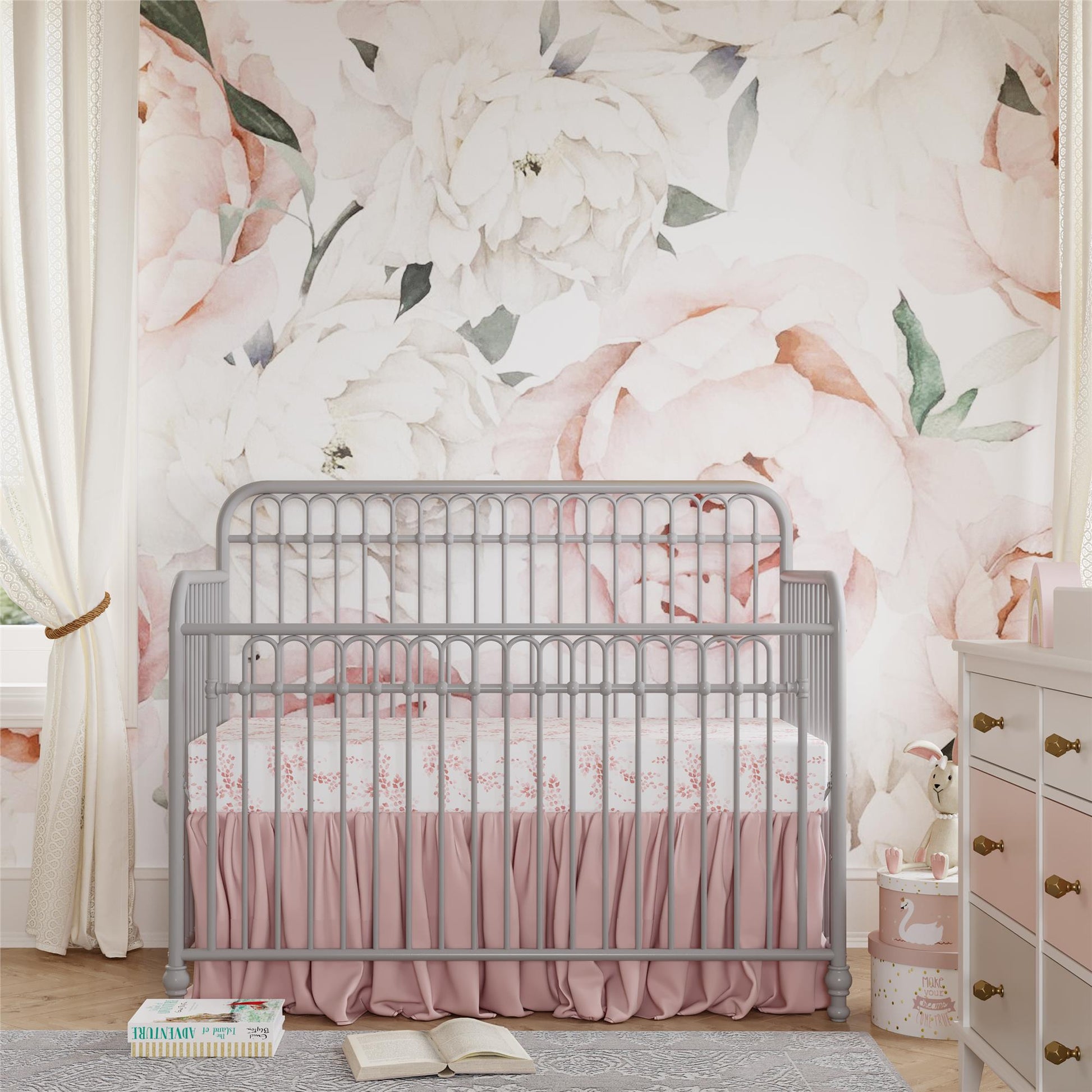 Ivy 3 in 1 Convertible Metal Crib - Dove Gray