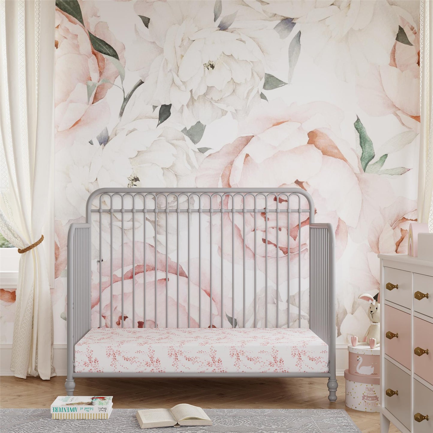 Ivy 3 in 1 Convertible Metal Crib - Dove Gray