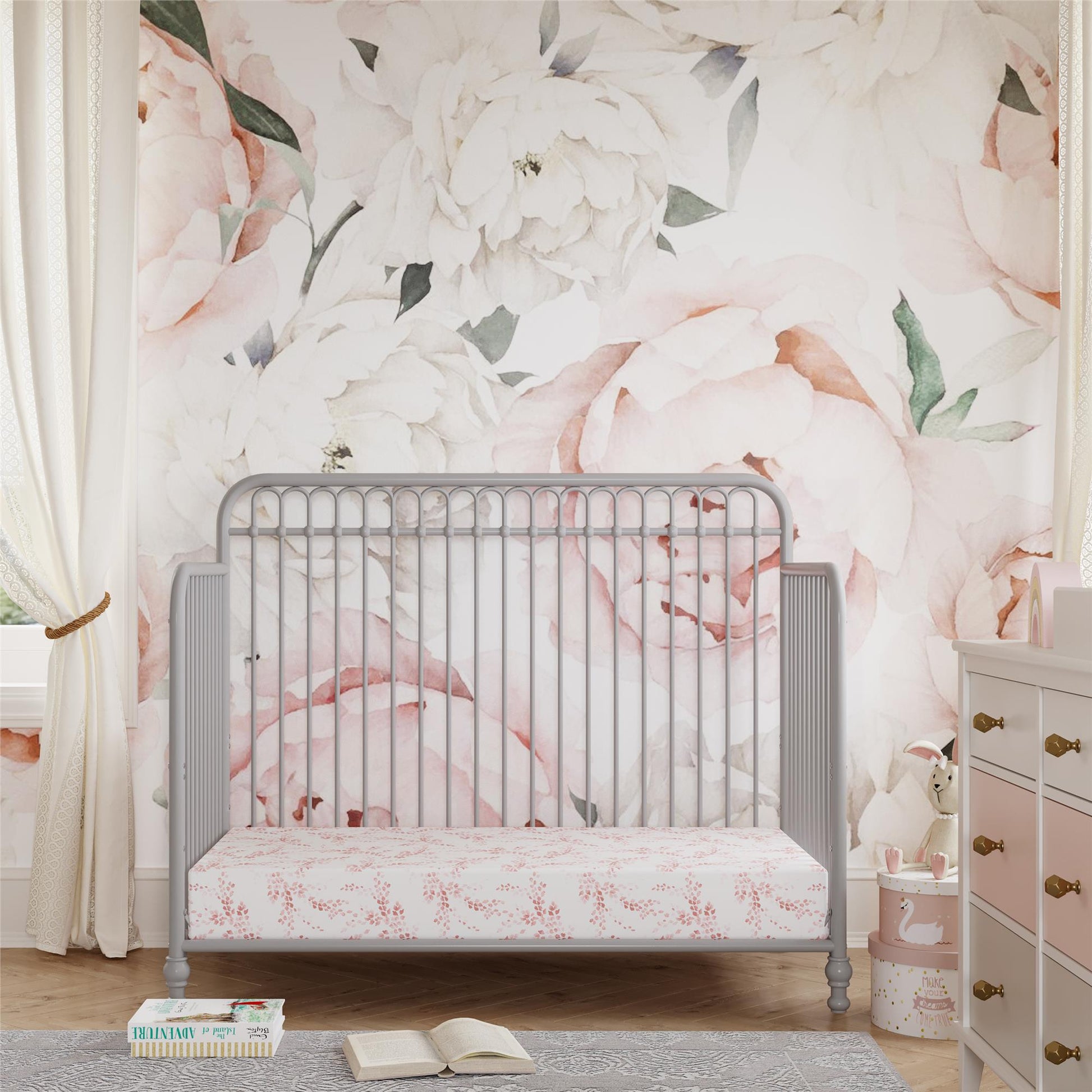 Ivy 3 in 1 Convertible Metal Crib - Dove Gray