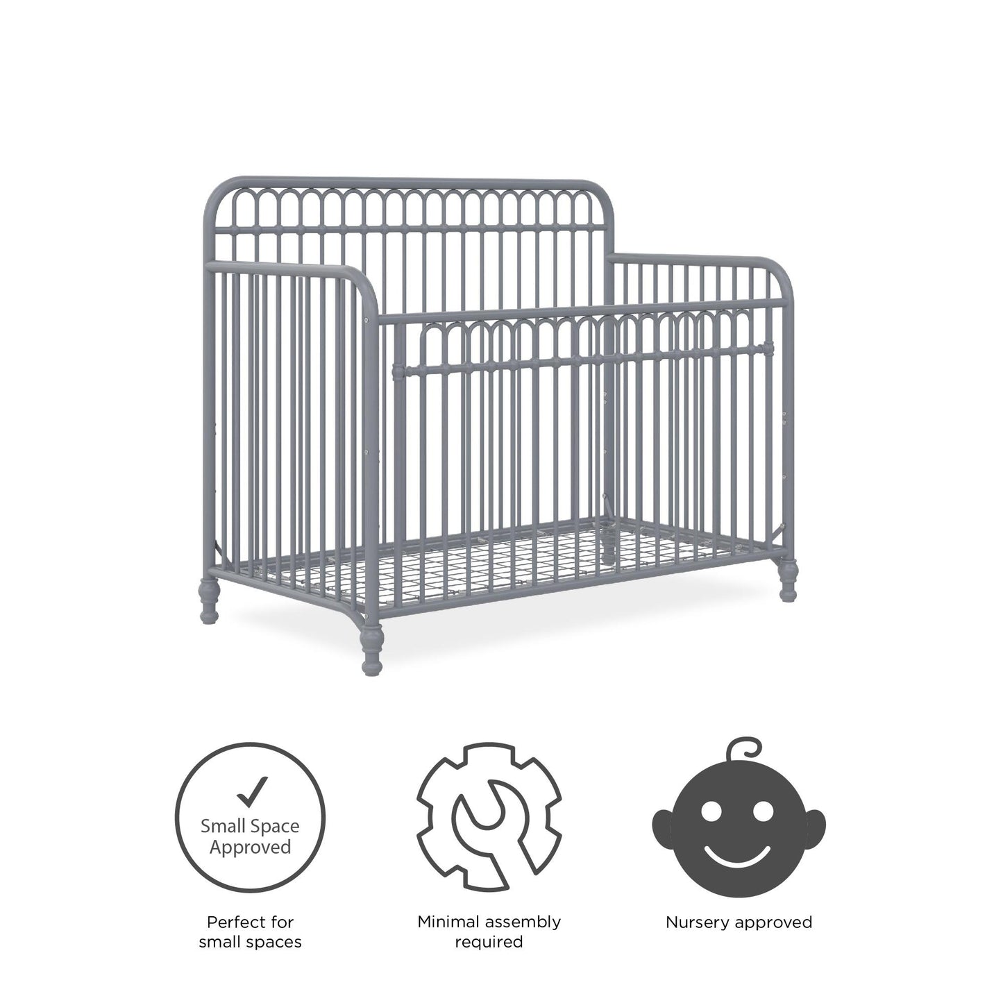 Ivy 3 in 1 Convertible Metal Crib - Dove Gray