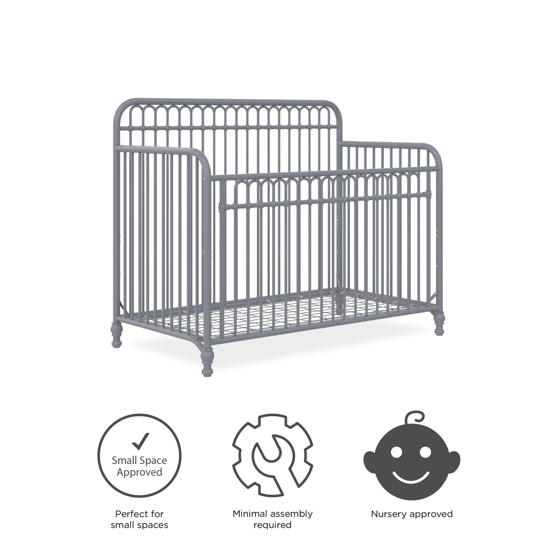 Ivy 3 in 1 Convertible Metal Crib - Dove Gray