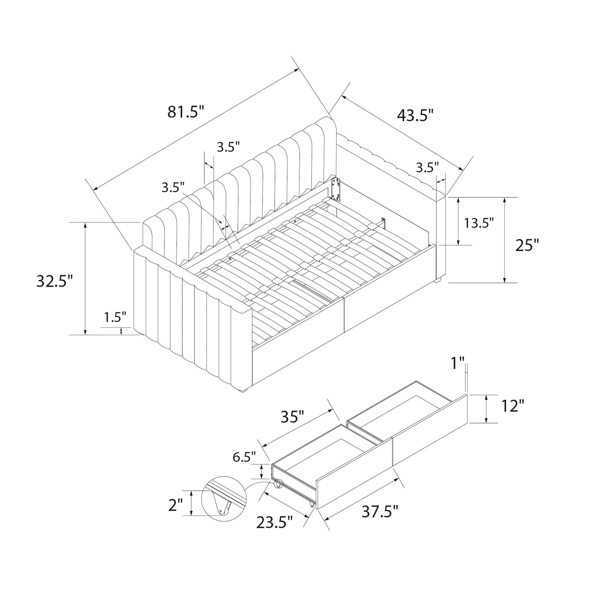 Brittany Daybed with Storage Drawers - Gray - Twin