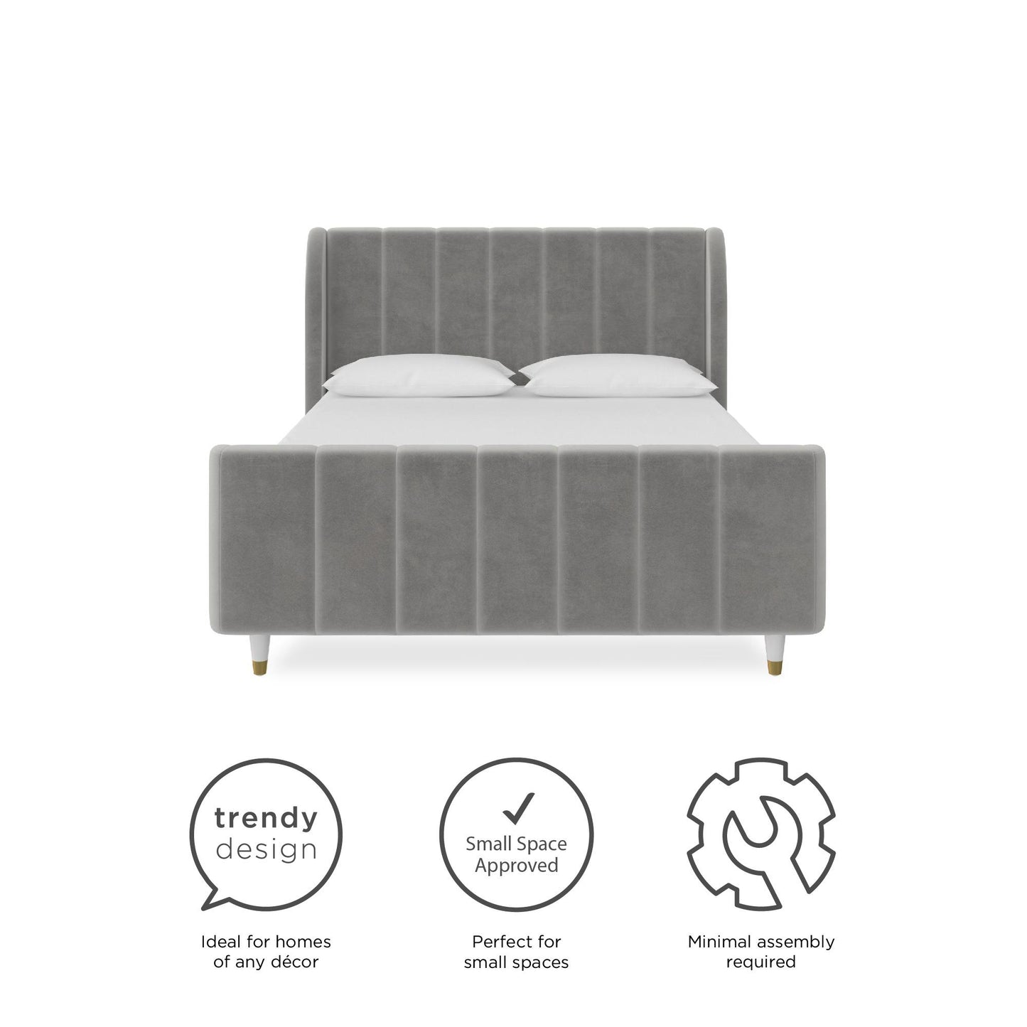 Valentina Upholstered Bed with Channel Tufting - Gray - Full