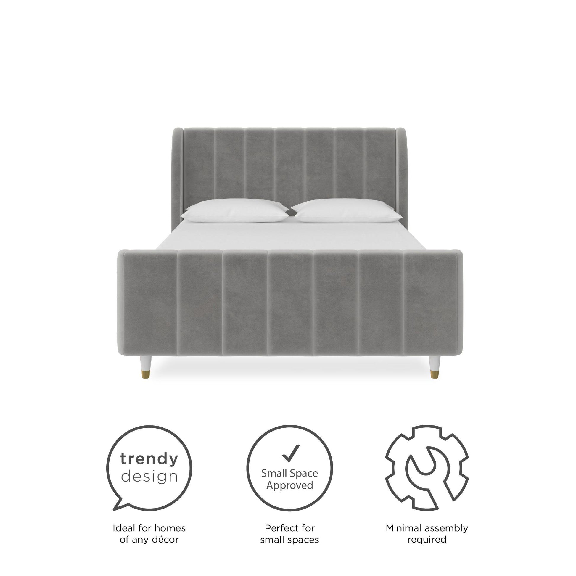 Valentina Upholstered Bed with Channel Tufting - Gray - Full