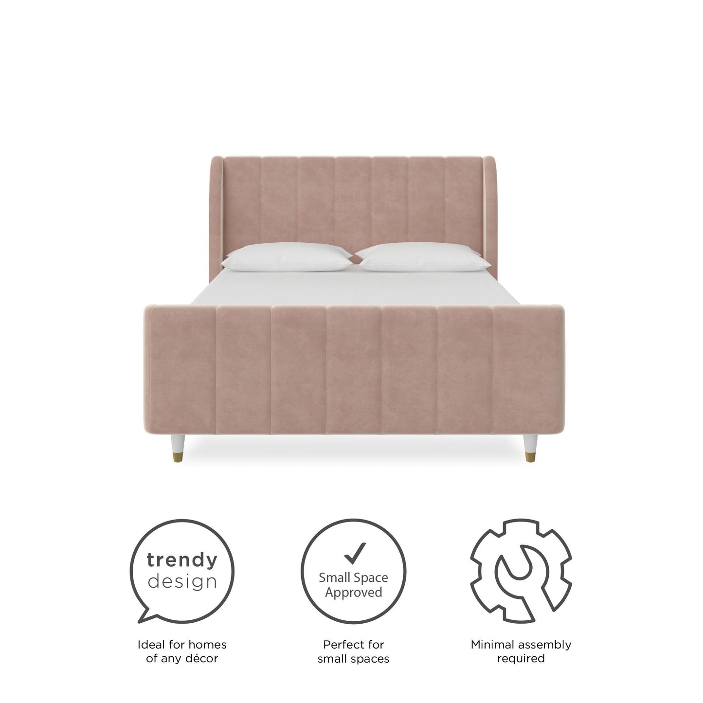 Valentina Upholstered Bed with Channel Tufting - Pink - Full