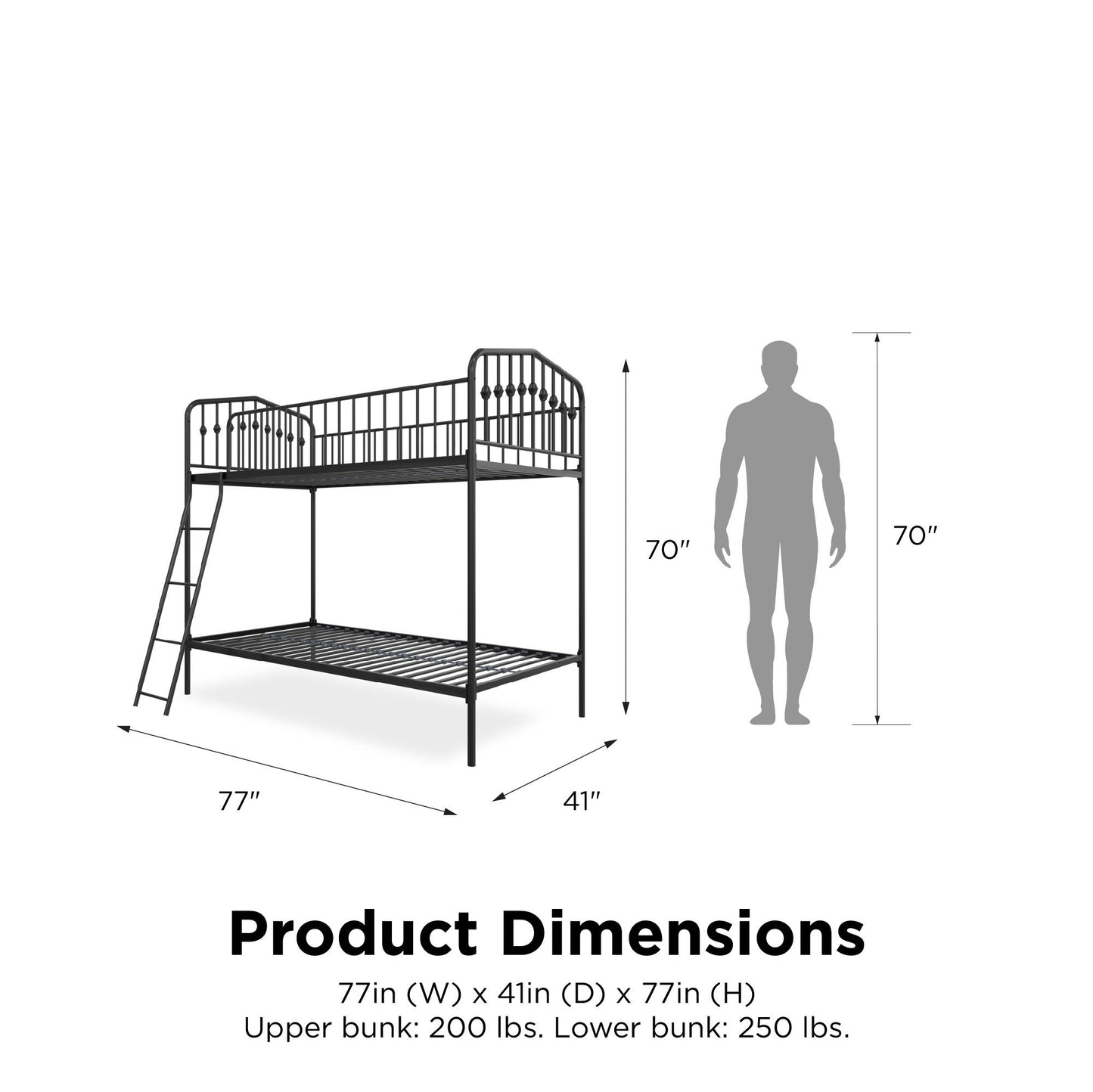 Bushwick Metal Bunk Bed - Black - Twin-Over-Twin