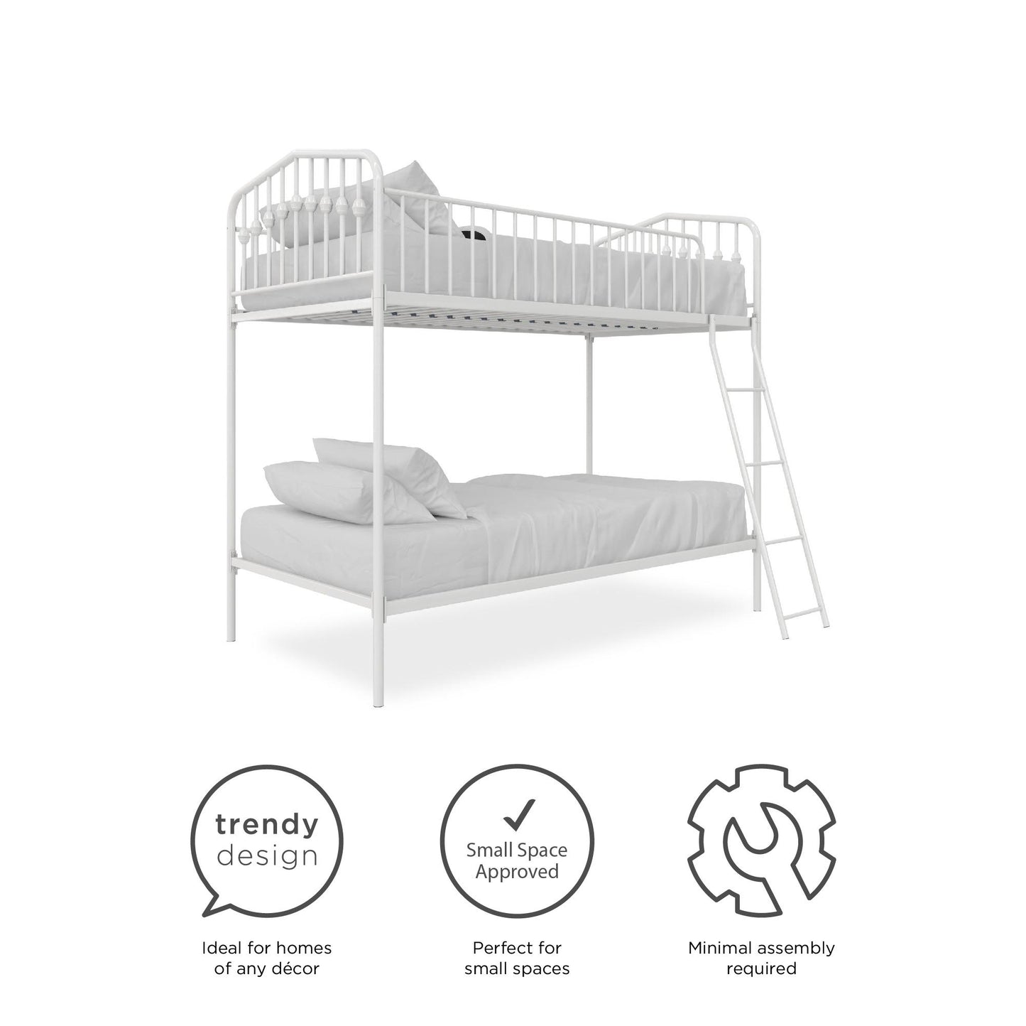 Bushwick Metal Bunk Bed - White - Twin-Over-Twin