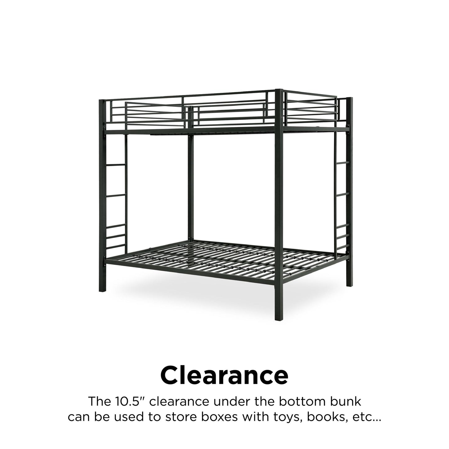 Full over Full Bunk Bed with Sturdy Metal Frame and Simple Design - Black - Full-Over-Full