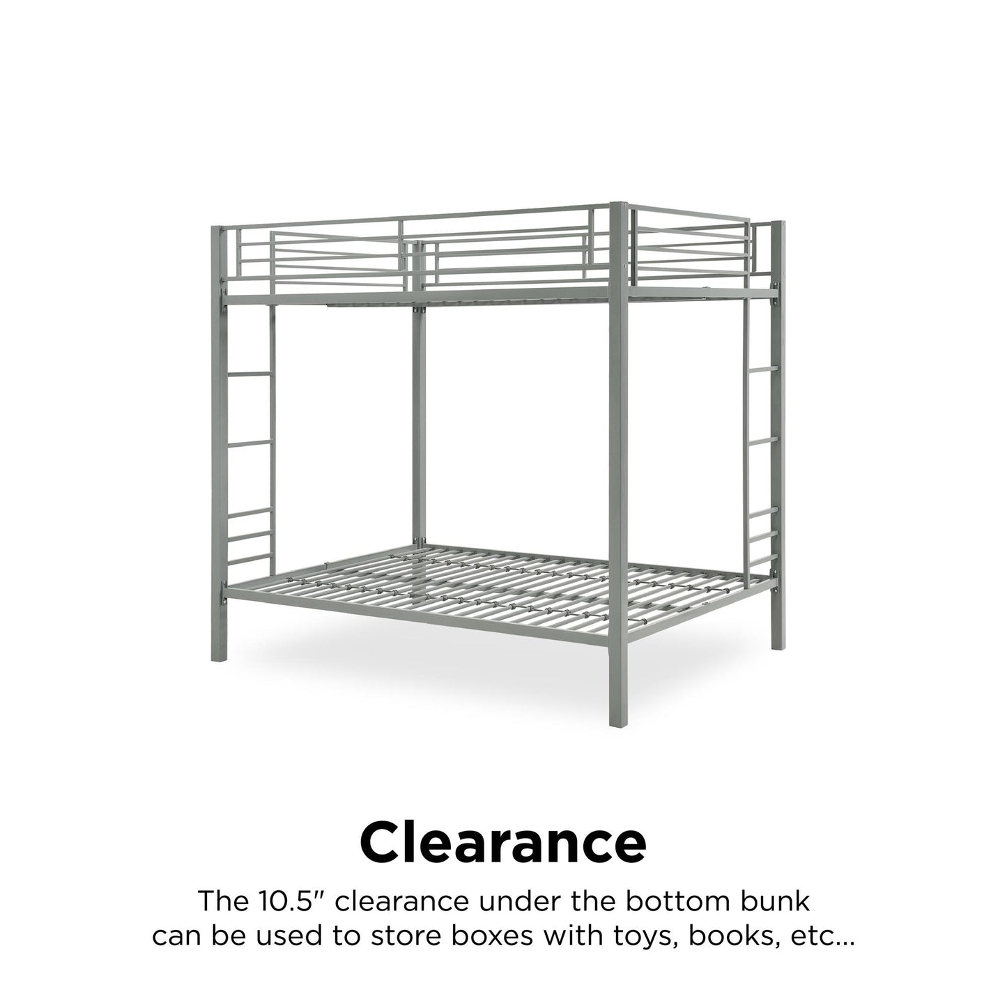 Full over Full Bunk Bed with Sturdy Metal Frame and Simple Design - Silver - Full-Over-Full