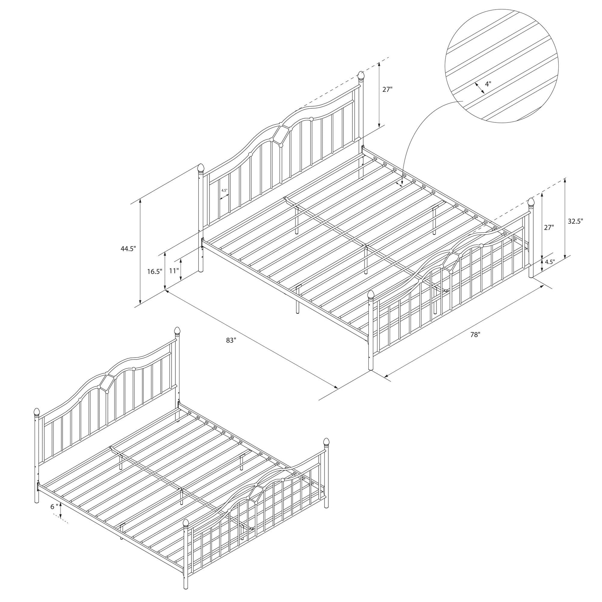 Tokyo Metal Bed with Headboard, Footboard and Metal Slats - Bronze - King