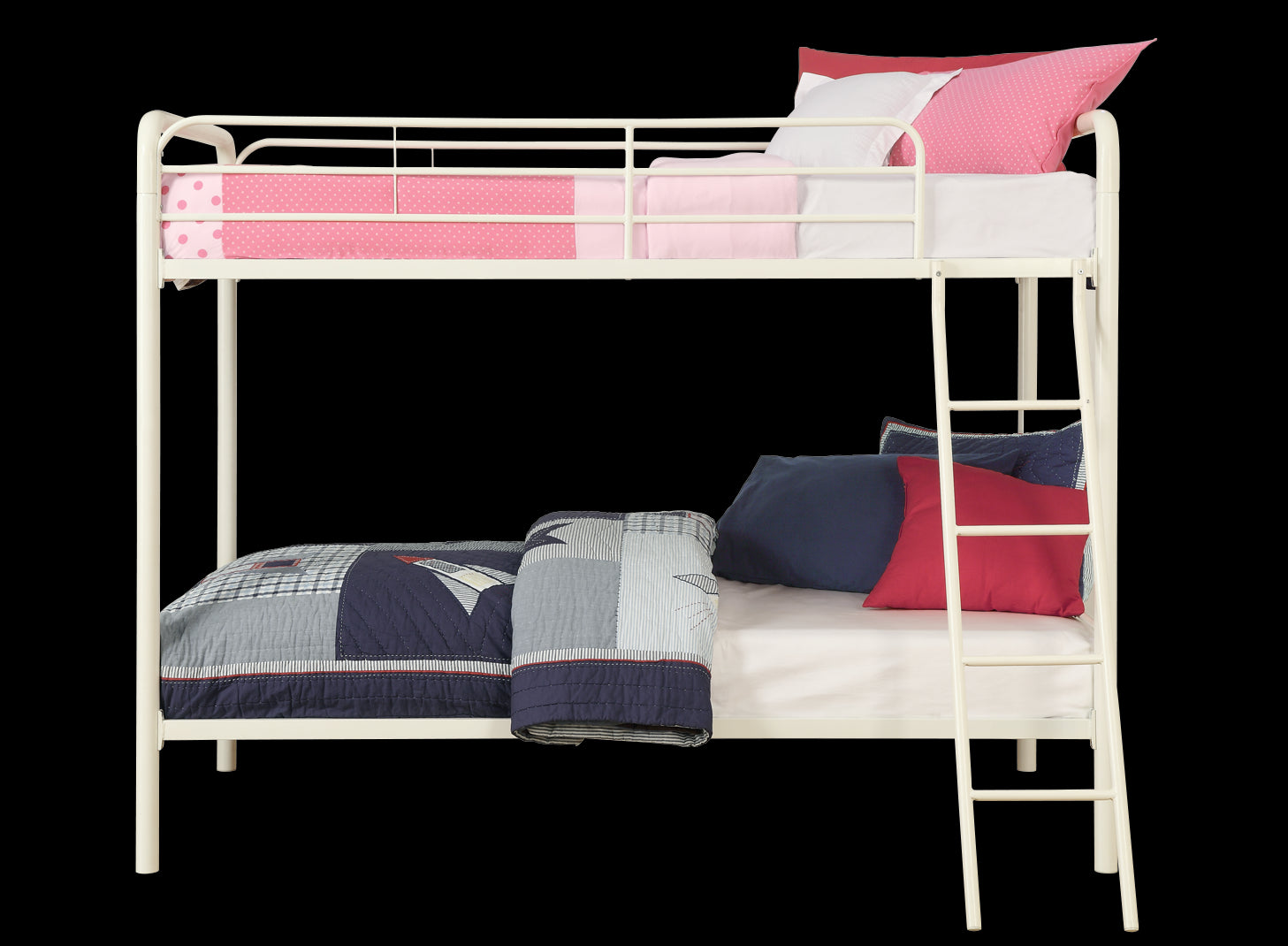 Dusty Twin over Twin Metal Bunk Bed with Slanted Front Ladder and Guardrails - White - Twin-Over-Twin