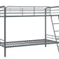 Twin over Twin Metal Bunk Bed with Slanted Front Ladder and Guardrails - Silver - Twin-Over-Twin