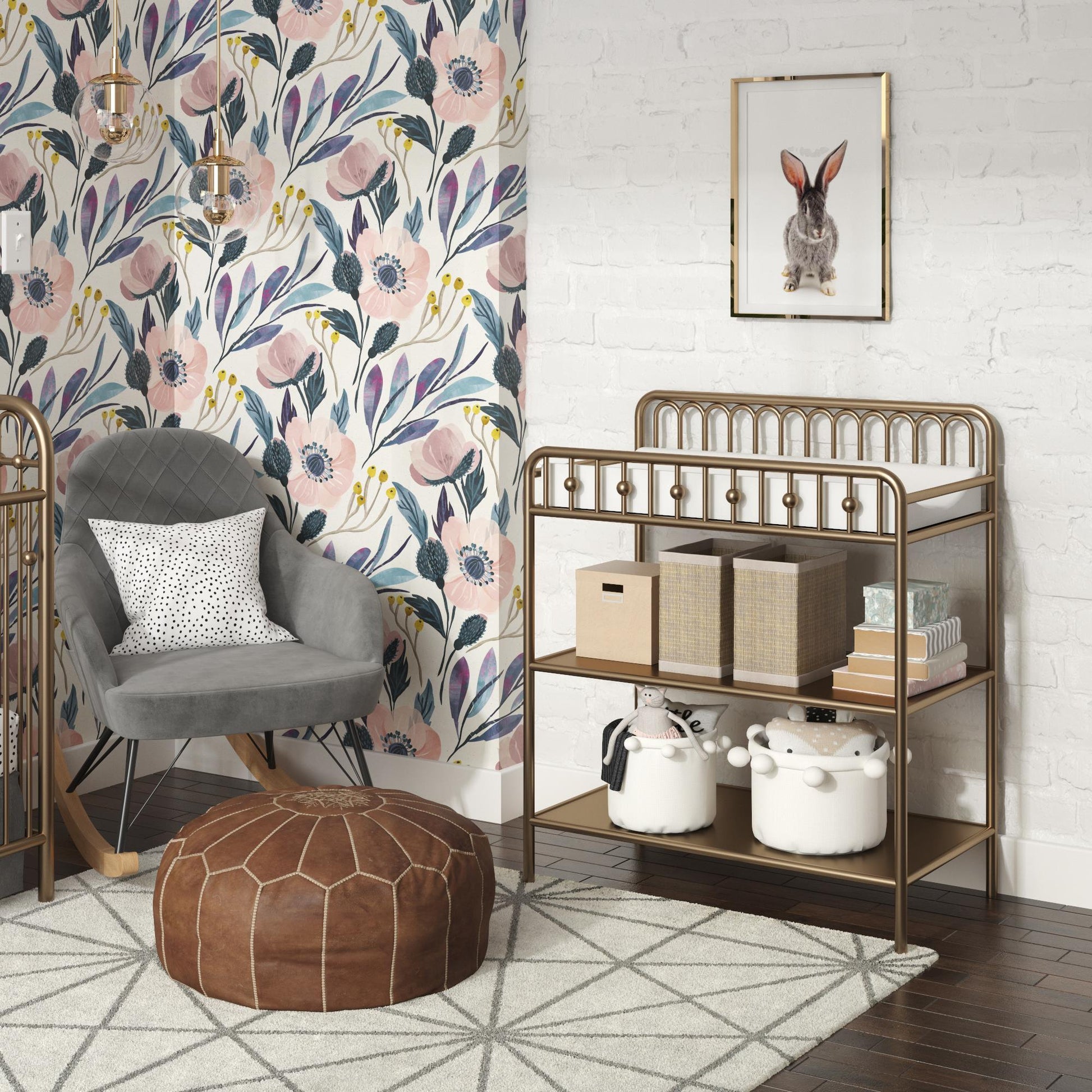 Monarch Hill Ivy Metal Changing Table with 2 Open Shelves - Gold