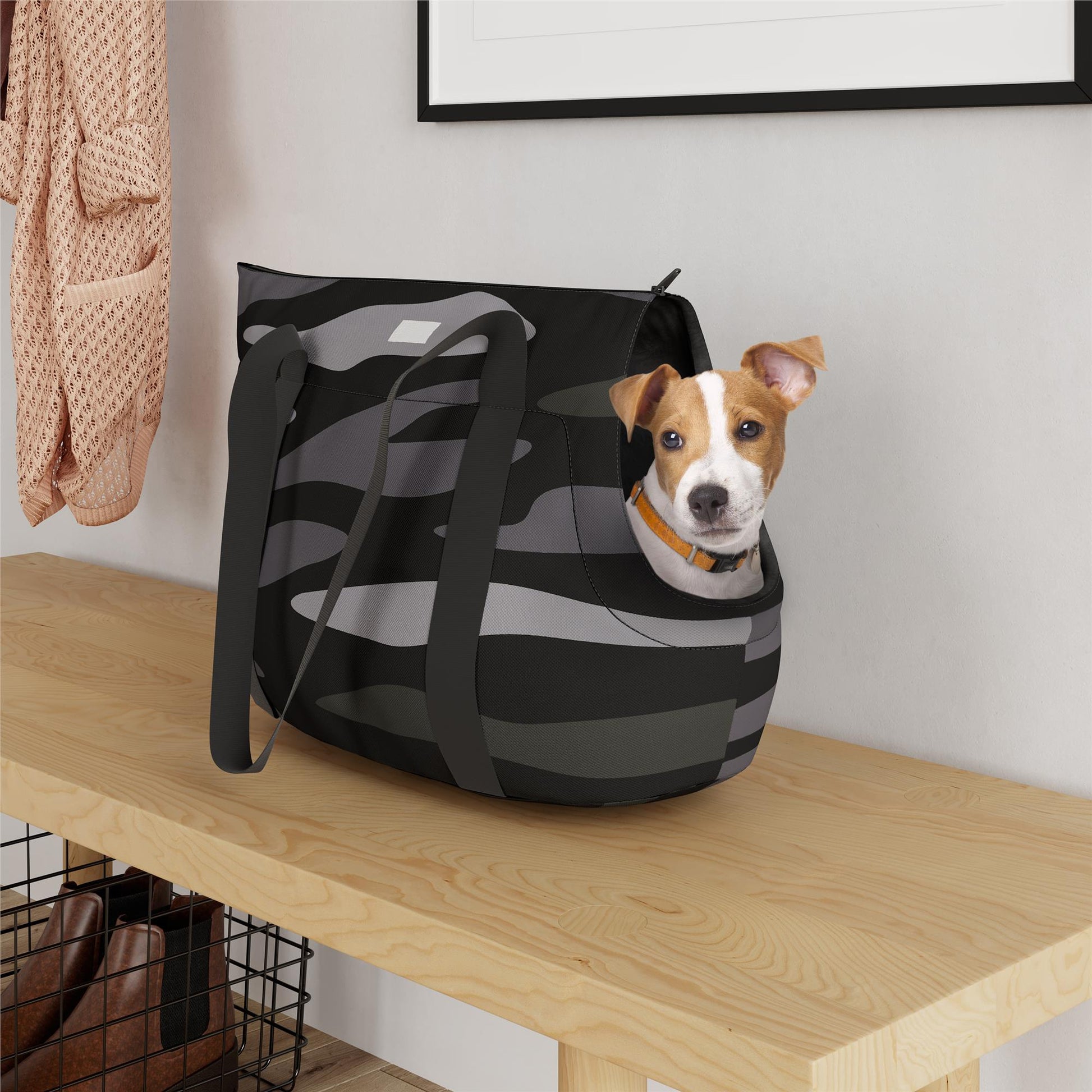 Kaya Pet Carrier Bag with Shoulder Straps - Black Camouflage