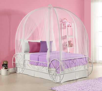 Metal Twin Carriage Bed Whimsical and Scrolled Design - White - Twin