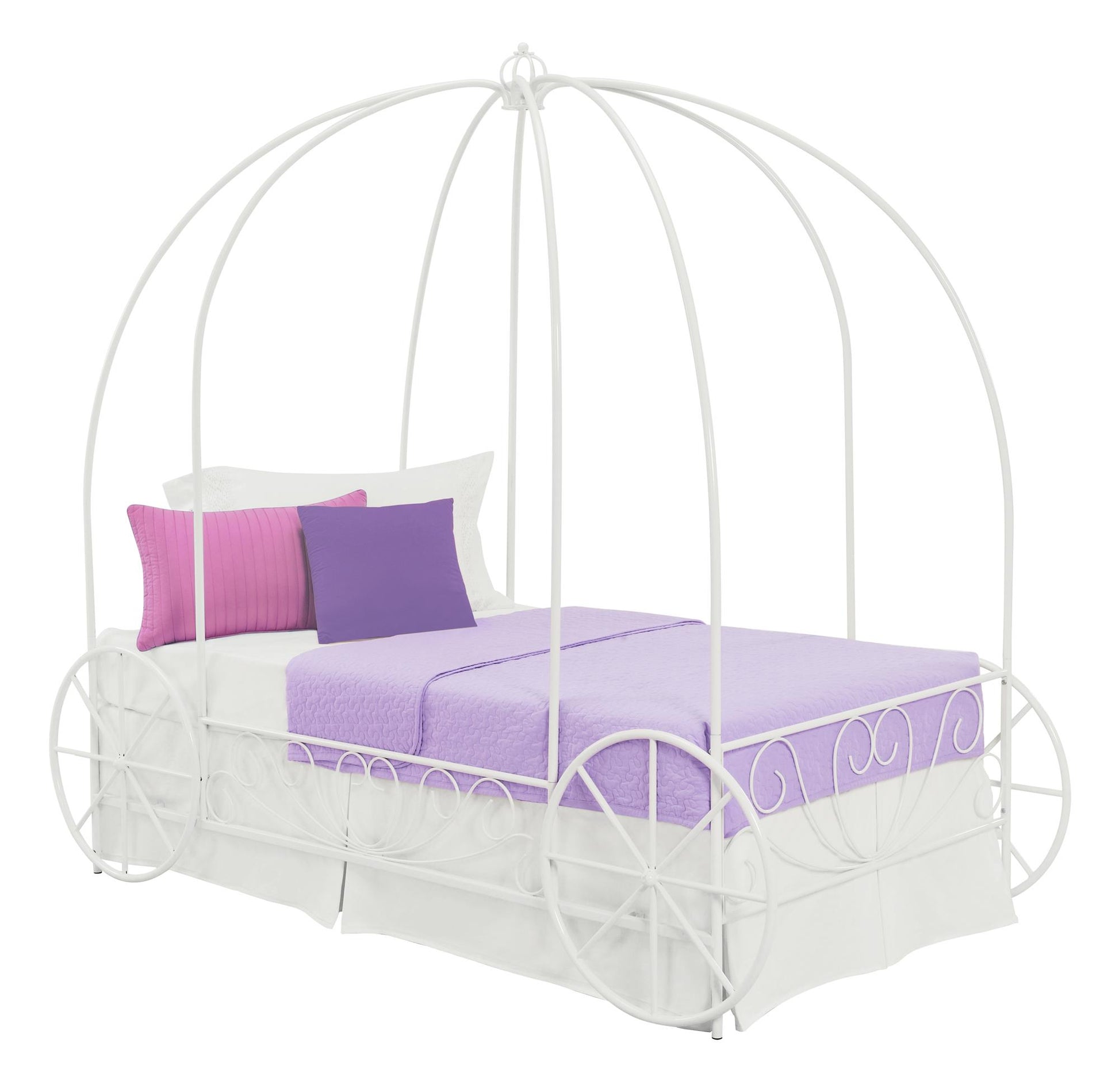 Metal Twin Carriage Bed Whimsical and Scrolled Design - White - Twin