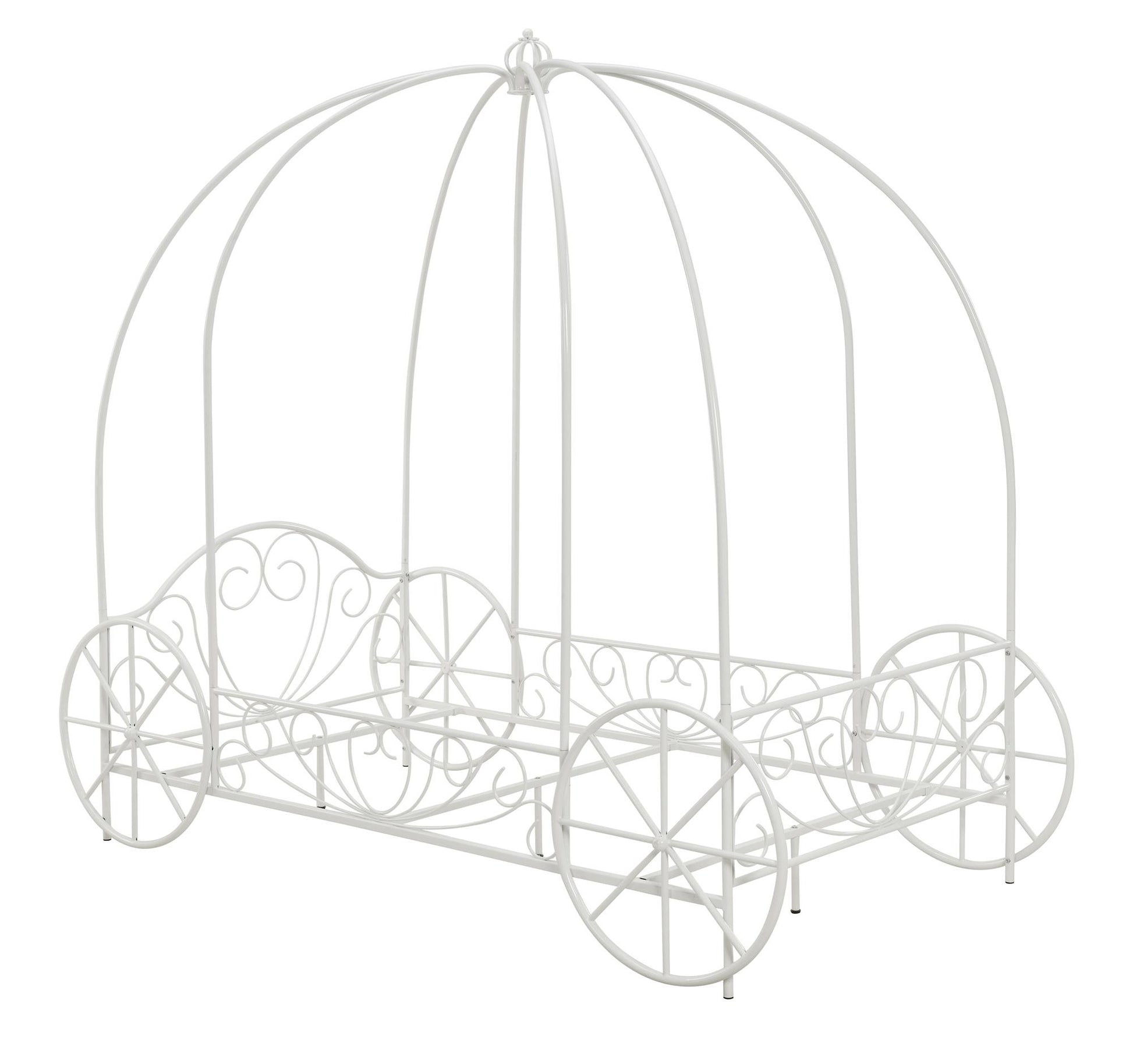 Metal Twin Carriage Bed Whimsical and Scrolled Design - White - Twin