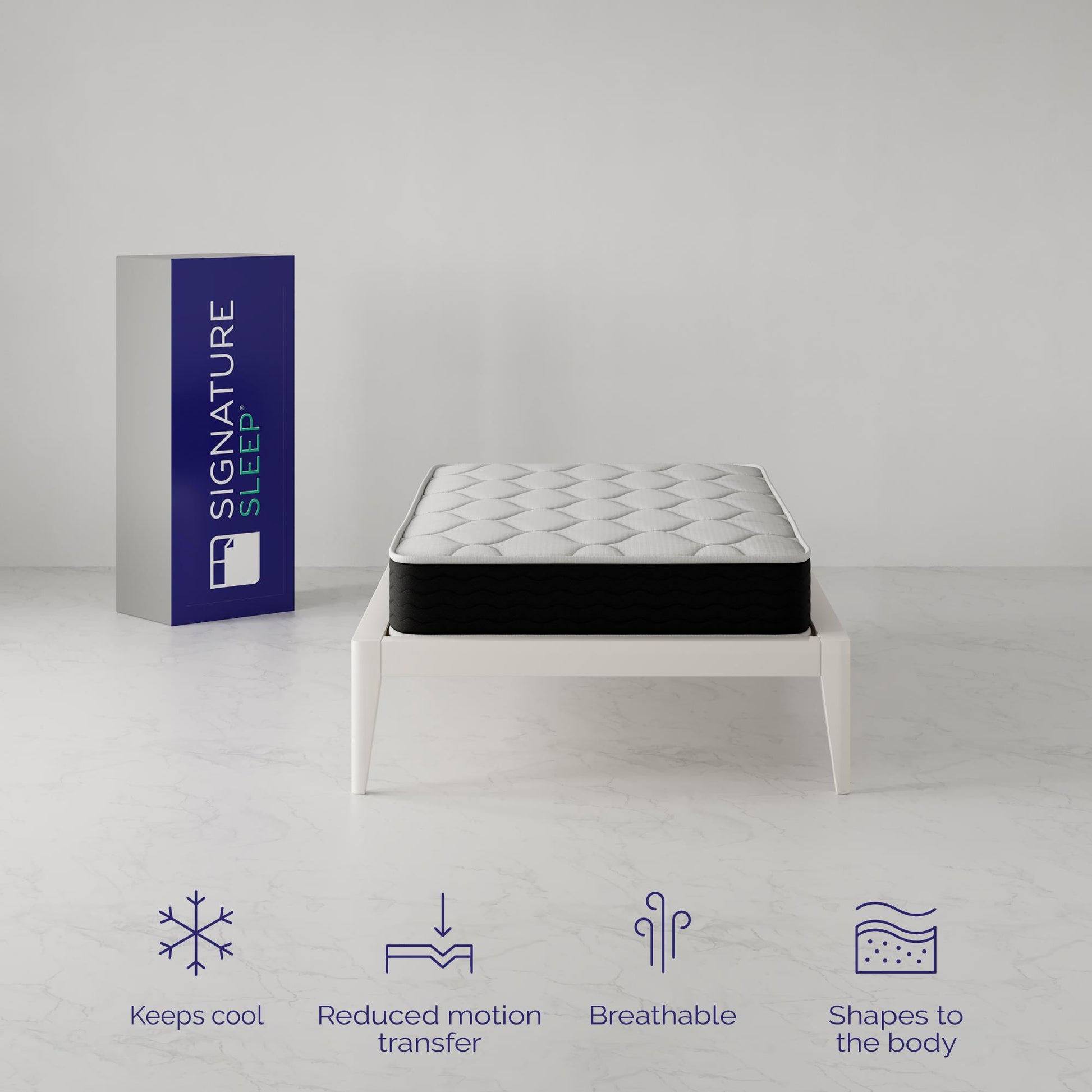 Vitality 8 Inch Encased Coil with Charcoal Infused Memory Foam Hybrid Mattress - White - Twin