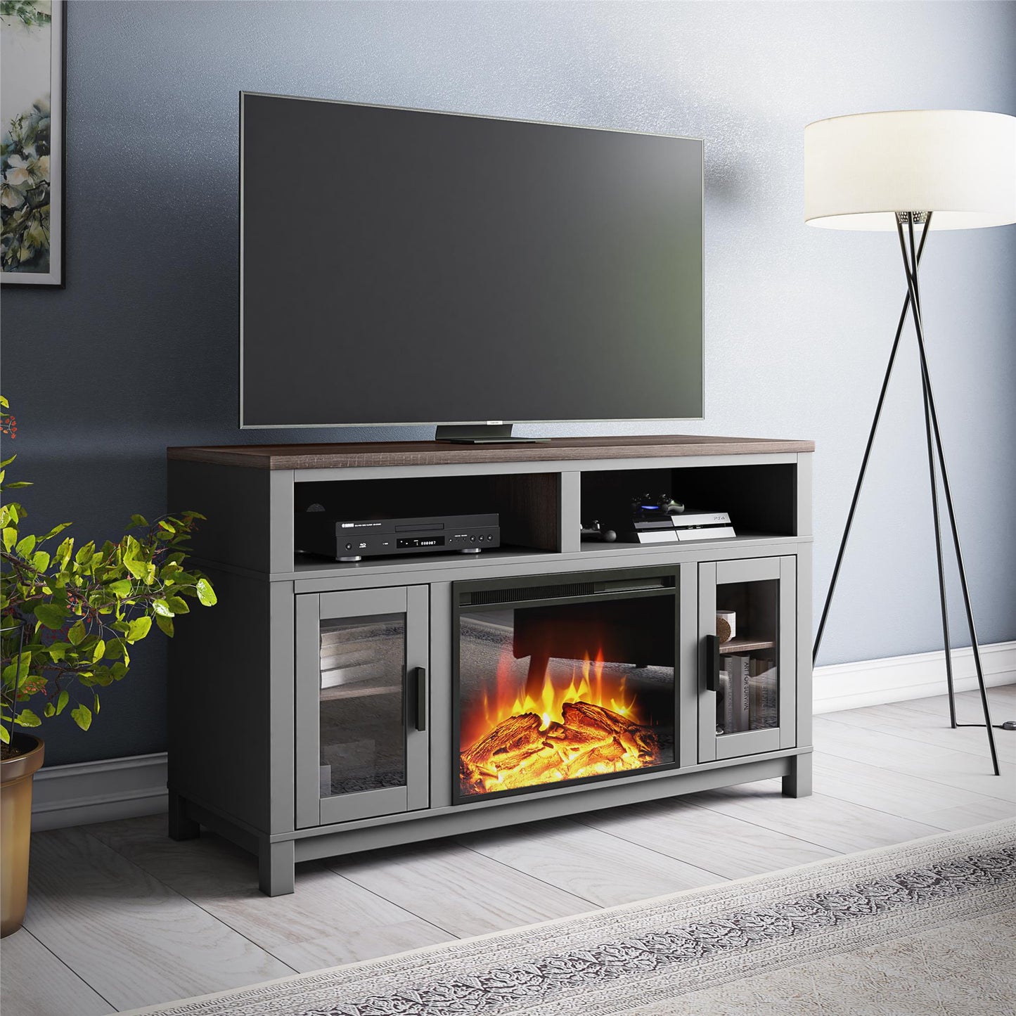 Carver Electric Fireplace TV Stand for TVs up to 60 Inch - Black