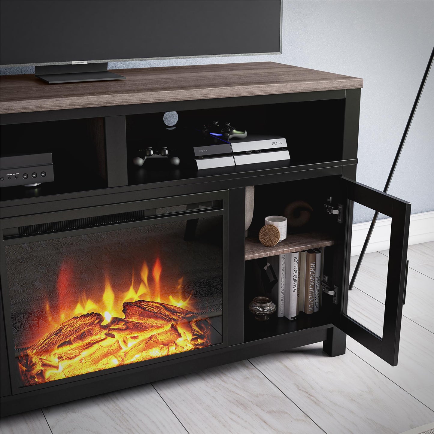 Carver Electric Fireplace TV Stand for TVs up to 60 Inch - Black