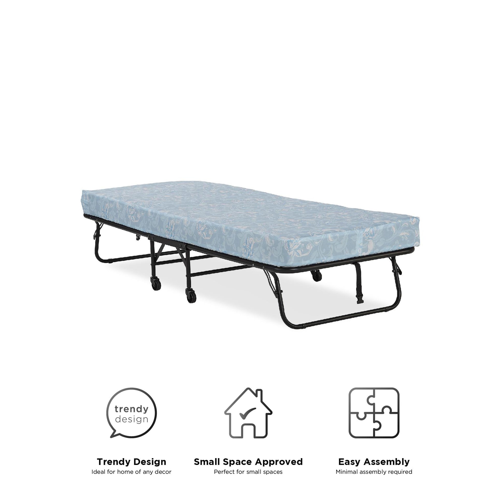 Levy Folding Guest Bed with Metal Frame and 4 Inch Mattress - Black - Twin