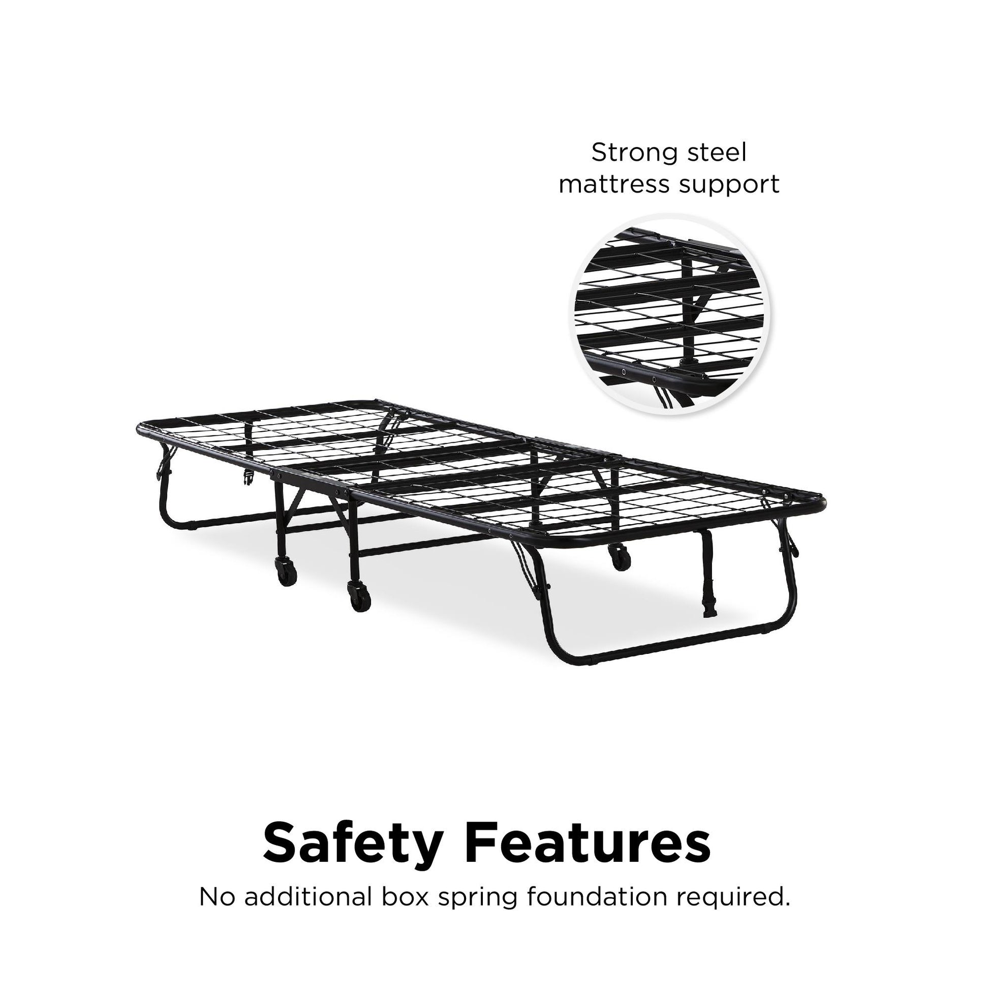 Levy Folding Guest Bed with Metal Frame and 4 Inch Mattress - Black - Twin