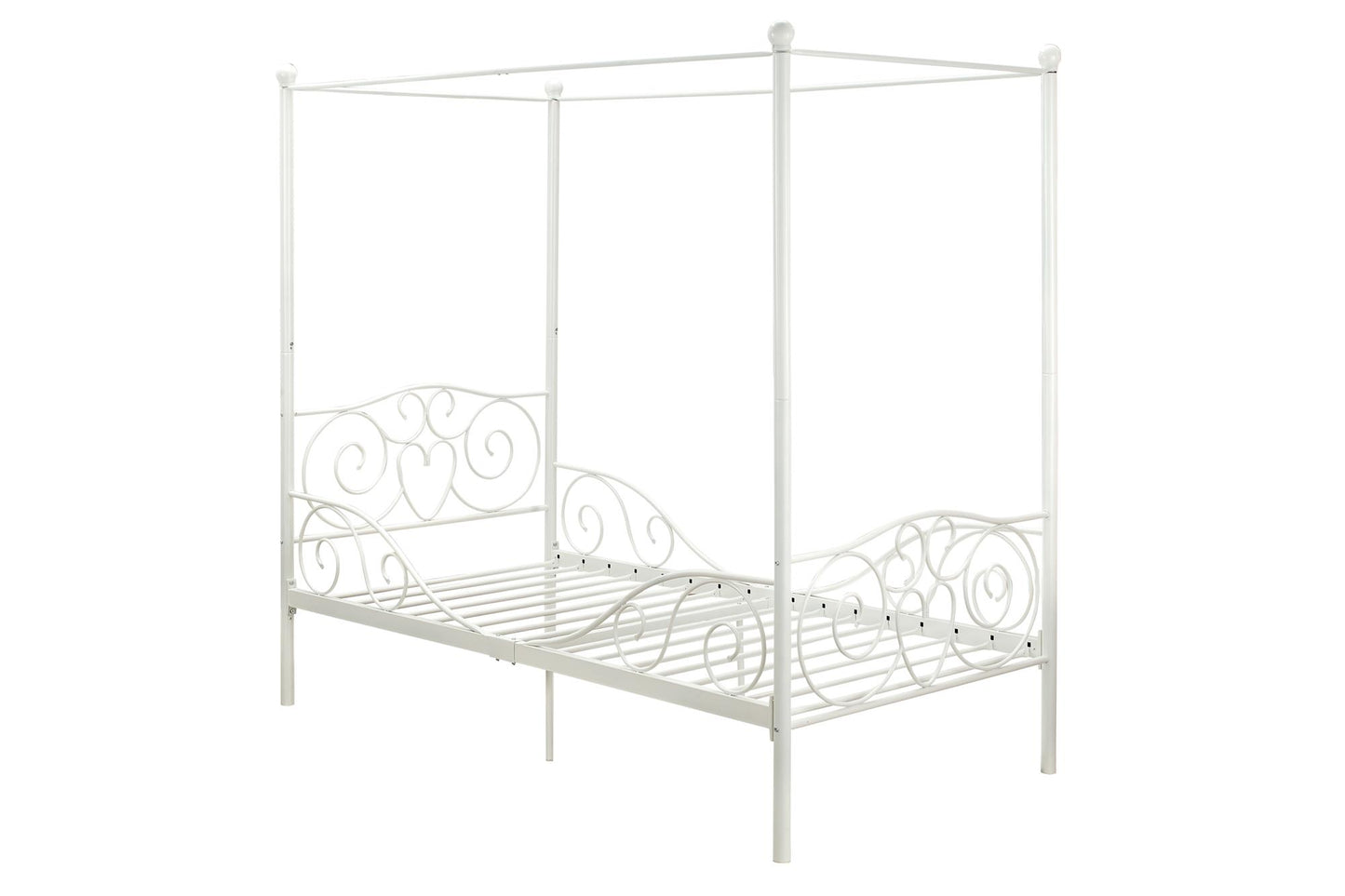Canopy Metal Bed Frame with Intricate Design Headboard and Secured Slats - White - Twin
