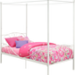 Canopy Metal Bed Frame with Intricate Design Headboard and Secured Slats - White - Twin