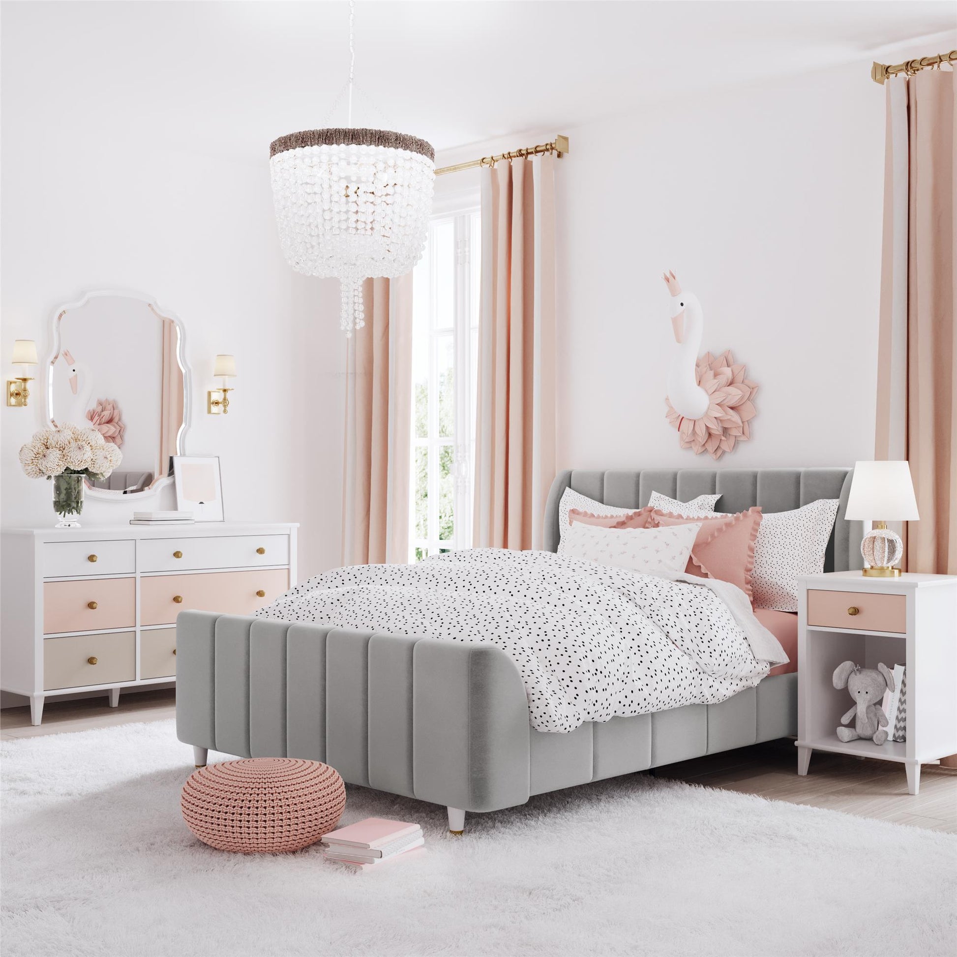 Valentina Upholstered Bed with Channel Tufting - Gray - Full