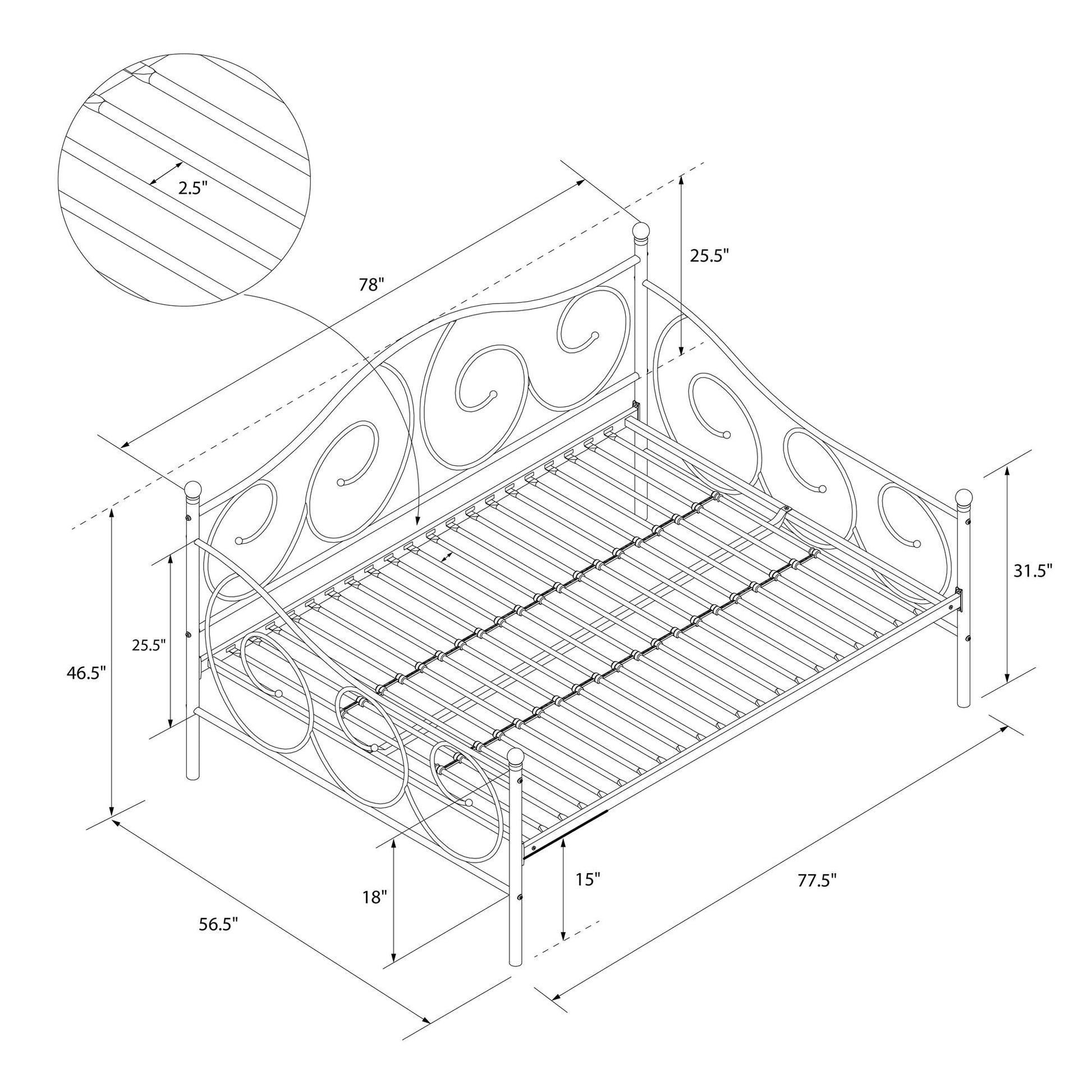 Victoria Metal Daybed with 15 Inch Clearance for Storage - Bronze - Full
